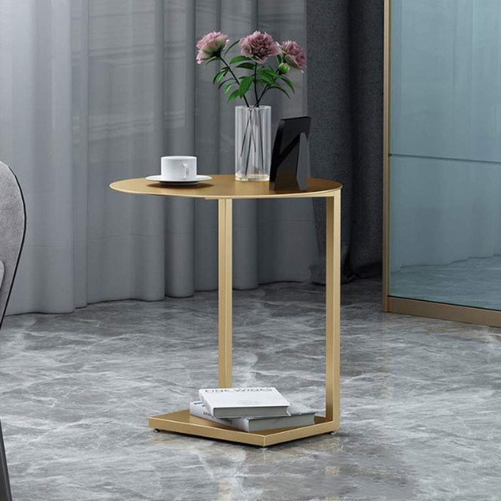 Sofa side table, Wrought Iron 2 Tier Round Side Table Couch Table, Leisure Living Room Bedroom Balcony Office Reading Table, 40 * 60cm (Color : Golden)