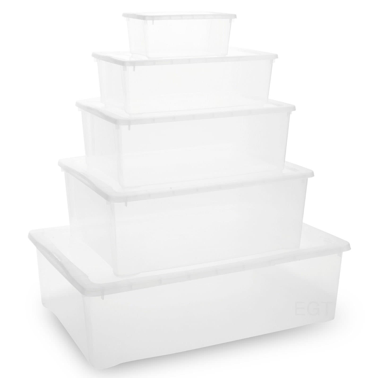 Easygift ProductsSet Of Clear Underbed Plastic Lightweight Stackable Storage Boxes & Click Lids