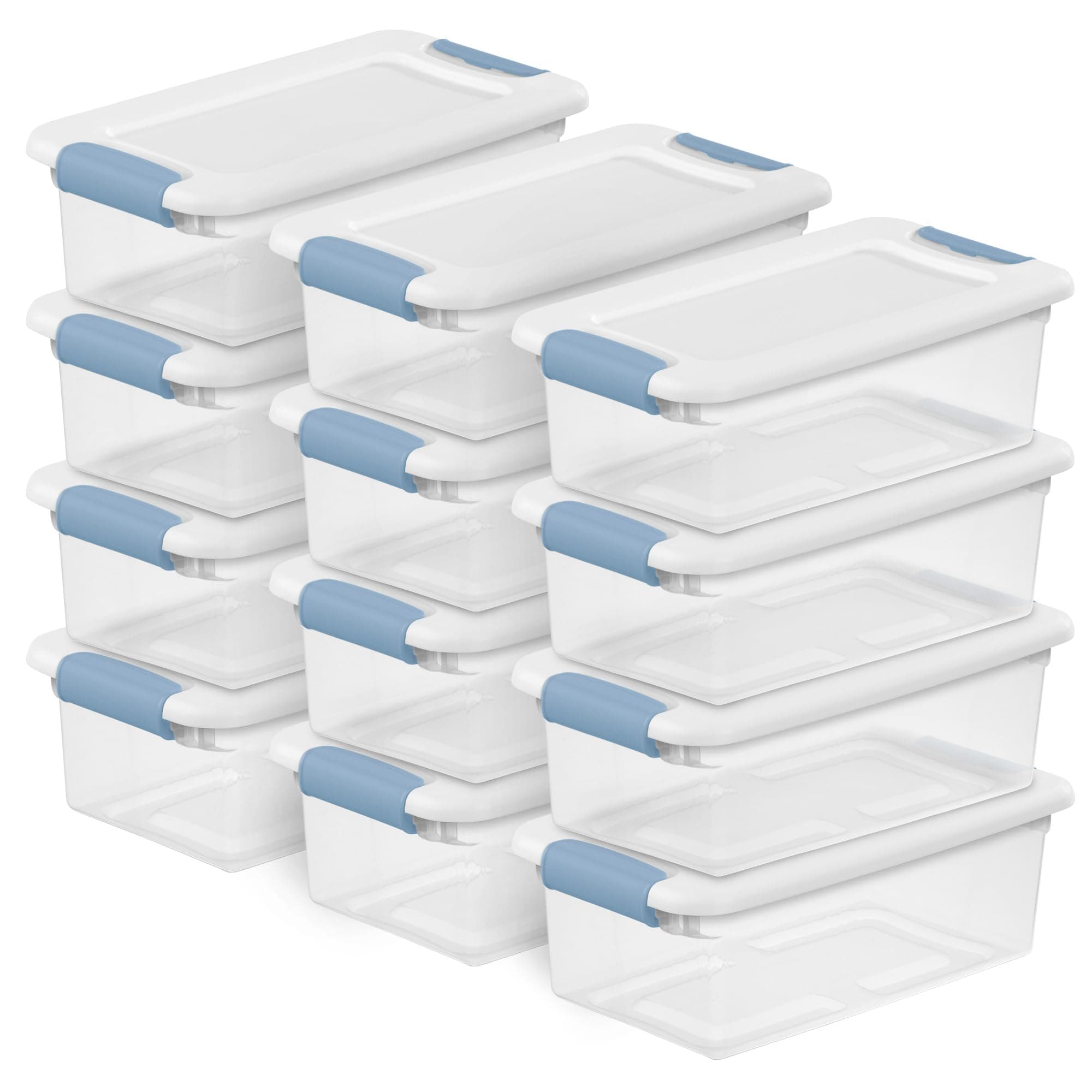 6-Quart Clear and Blue Stackable Latching Storage Box Container (12-Pack)