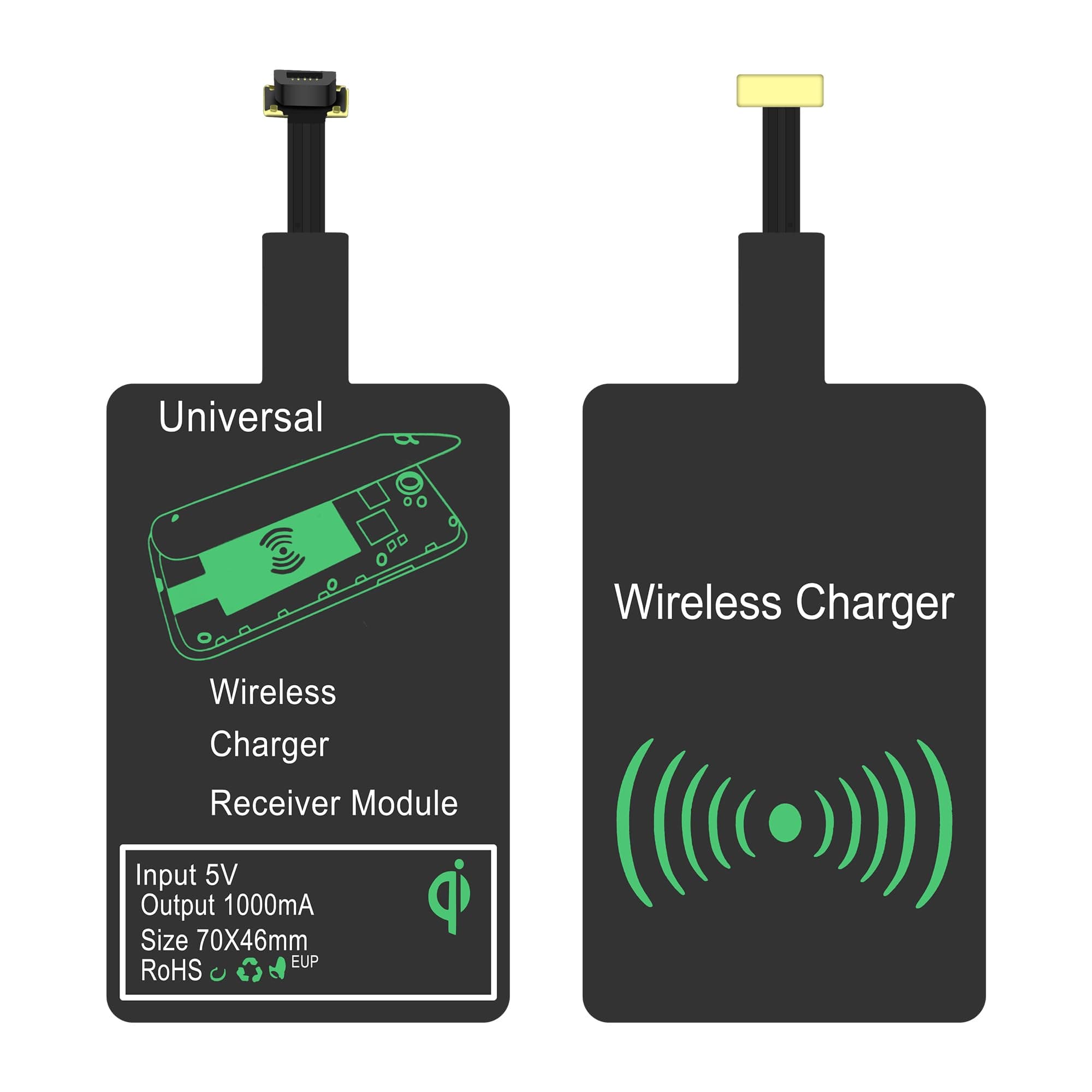 MEIRIYFA Micro USB Wireless Charging Receiver,Micro USB Charger Receiver Adapters,Thin Wireless Charging Receiver Patch Module Chip for Micro Android Cell Phones (2PCS)