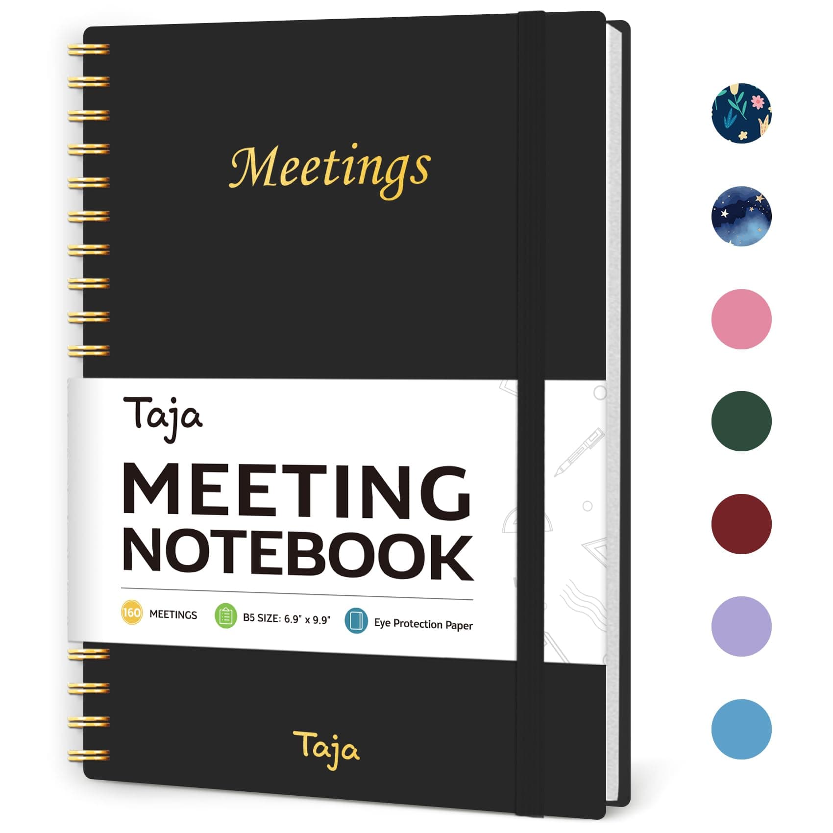 Taja Meeting Notebook for Work Organization - Work Planner Notebook with Action Items, Agenda Planner for Note Taking, 160 Pages (6.9" X 9.9") Project Organizer for Men & Women - Black 1