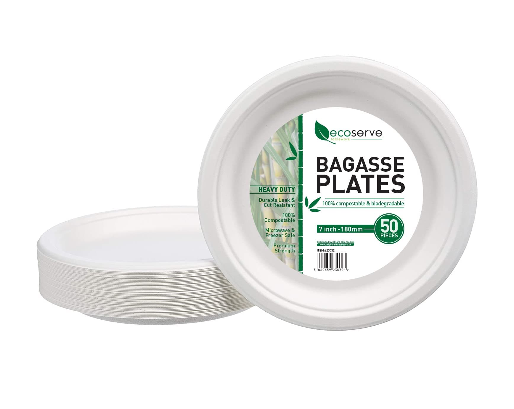 50 Paper Plates White Bagasse Plates 7 Inch - Eco-Friendly Biodegradable and Compostable Perfect for Picnics BBQs and Parties