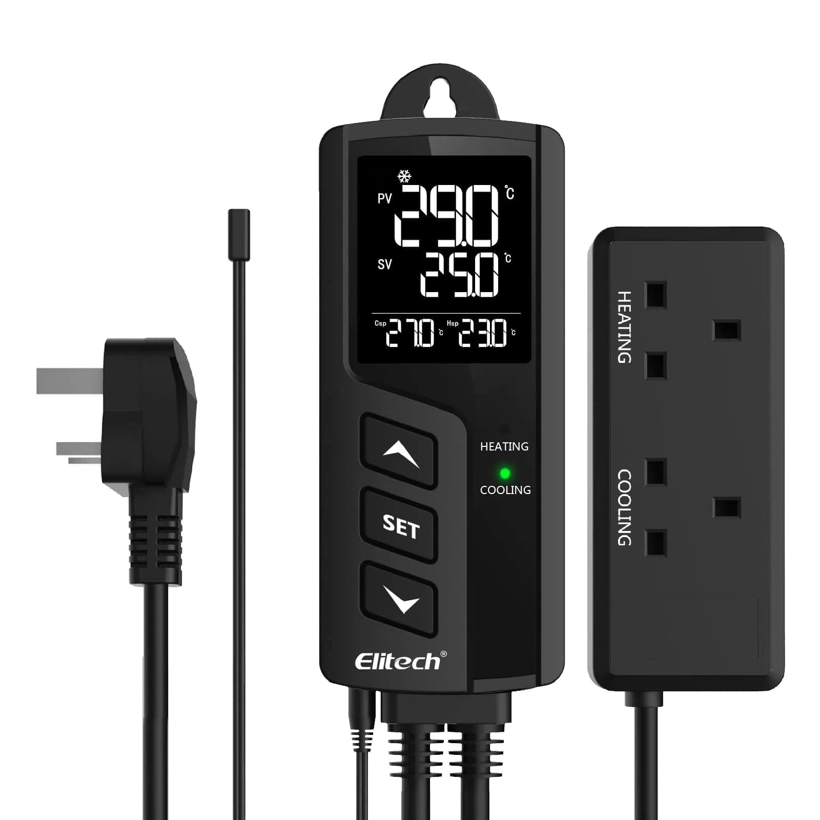 Elitech Temperature Controller Non-WIFI 2-Stage Outlet Thermostat Heating and Cooling for Aquarium Homebrew Seed Fermenter Greenhouse 220V, STC-1000Pro