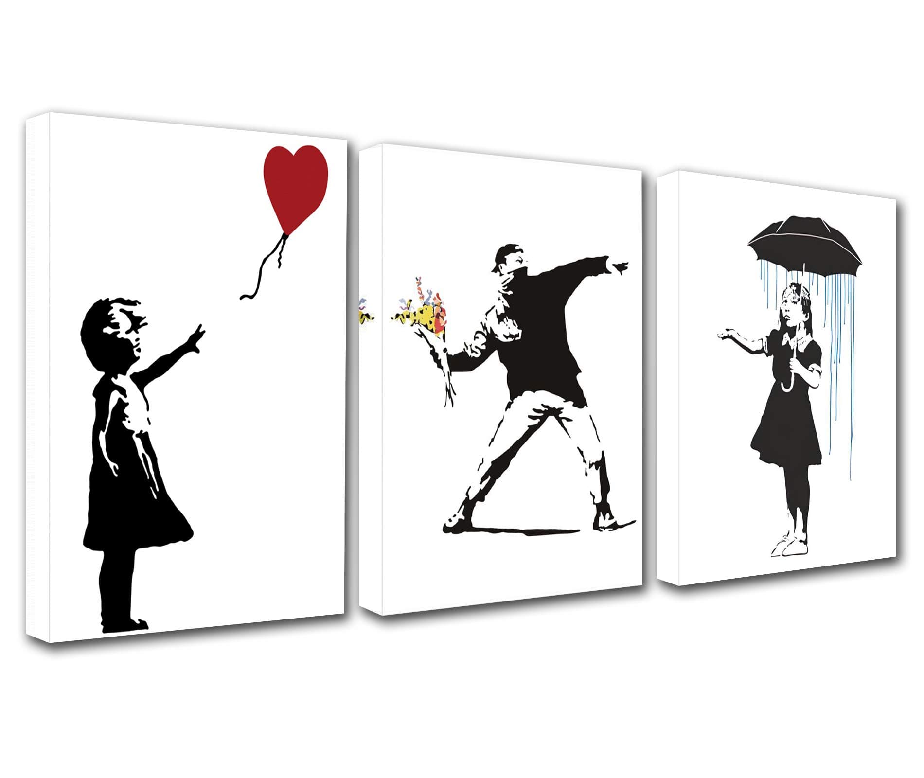 Walarky Black and White Banksy Canvas Wall Art for Living Room Decor Graffiti Street Art Kitchen Wall Decor Artwork Home Decor Room Wall Pictures Picture Print Pop Art Framed Ready to Hang 42x20 Inch