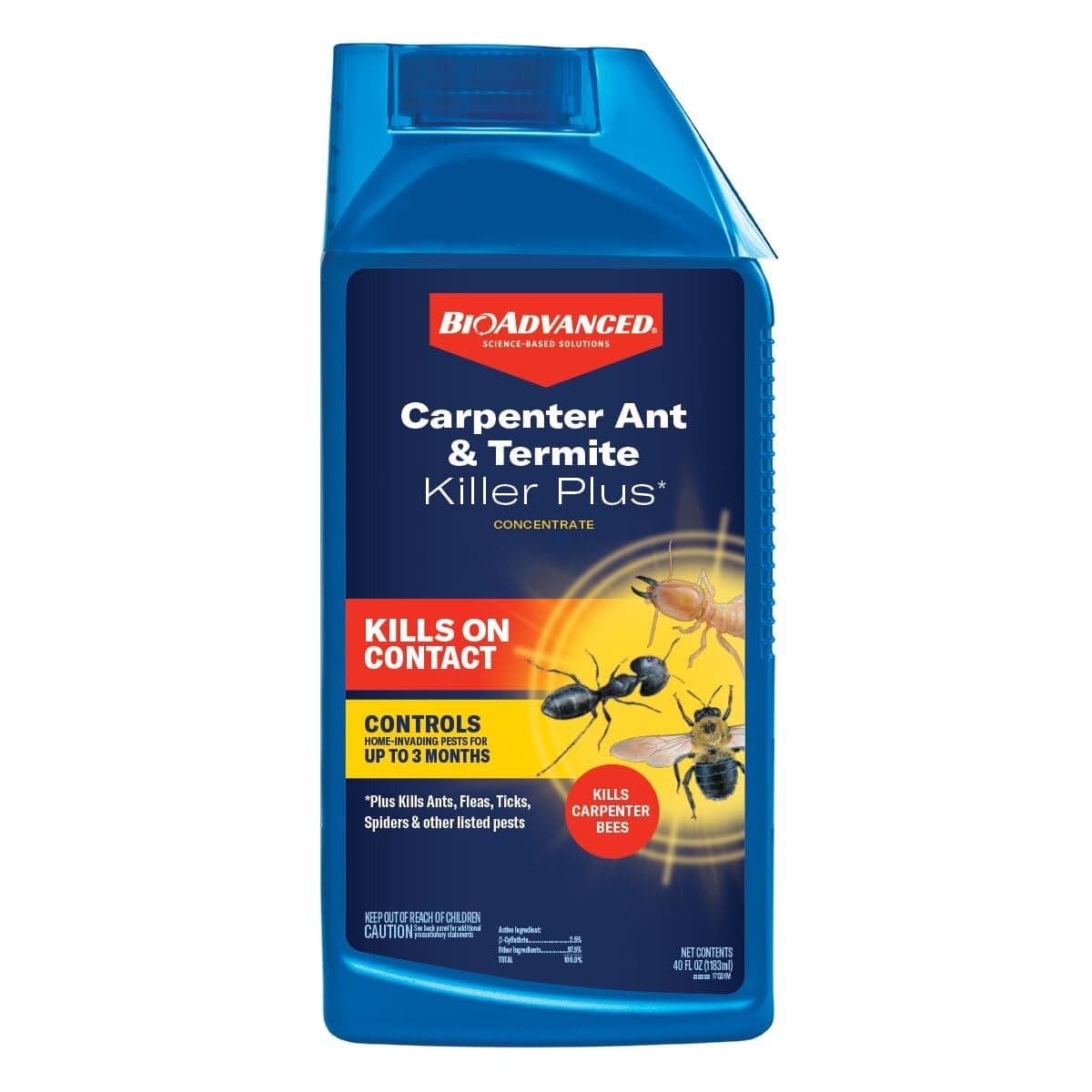 BioAdvanced Carpenter Ant & Termite Killer Plus Concentrate - Kills 75+ Listed Insects - Outdoor Insect Control - Up to 3 Months Protection - Covers Up to 21,000 Square Feet - 40 oz Bottle
