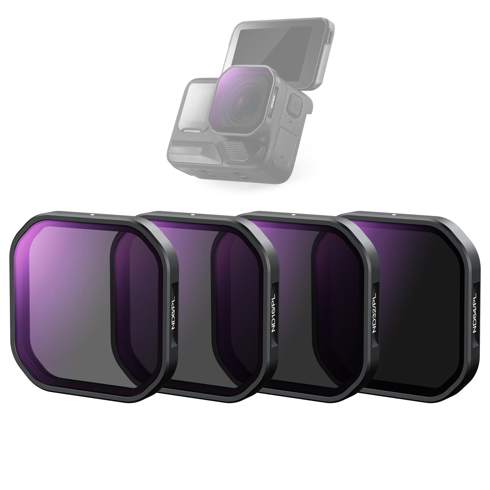 4 Pack ND/PL Filter Set Compatible with Insta360 Ace Pro 2， ND8/PL + ND16/PL + ND32/PL + ND64/PL Neutral Density Polarizer Polarizing Filter Kit Snap On Action Camera Accessories， FL91