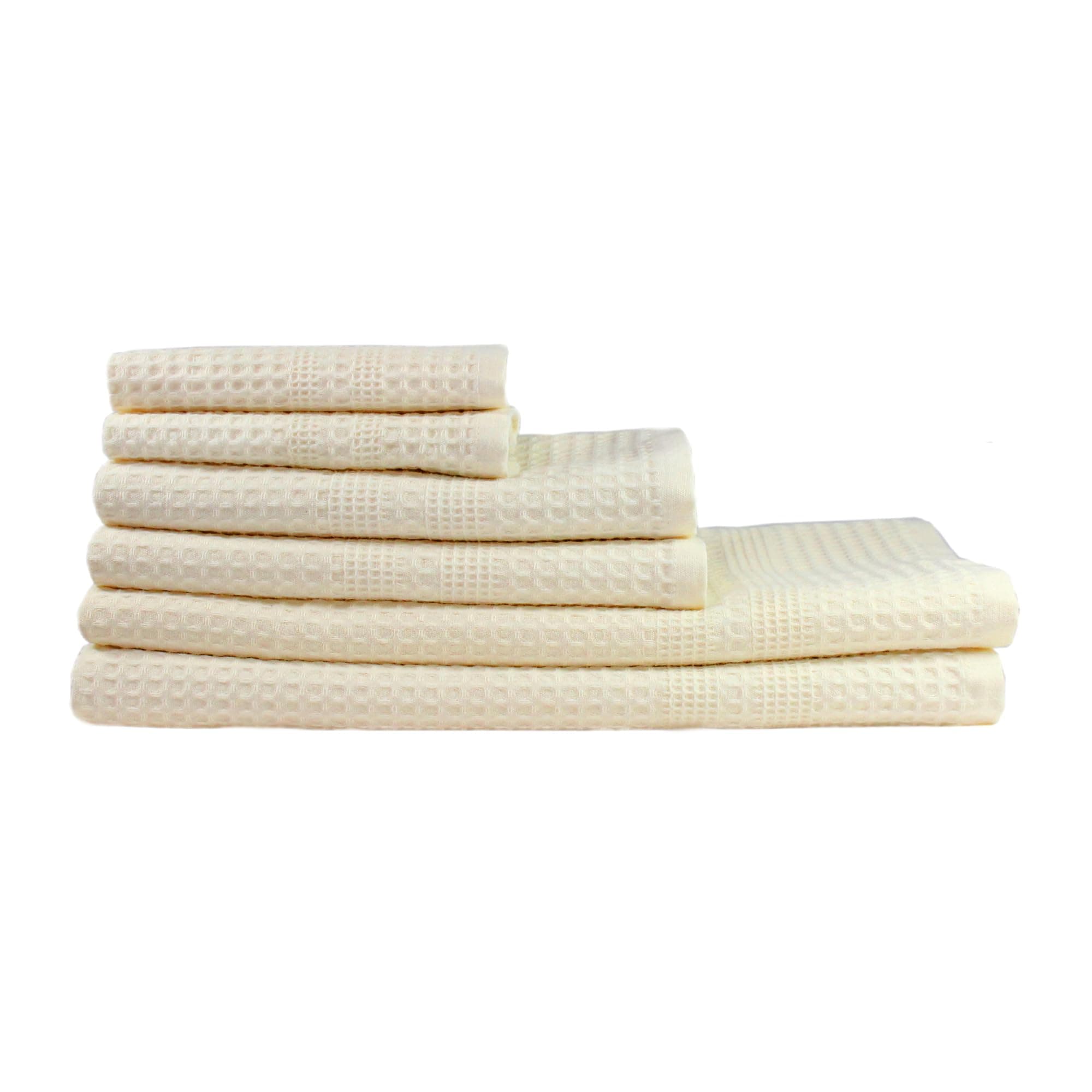 GILDEN TREE Waffle Towel Set Quick Dry Thin | 2 Bath Towels | 2 Hand Towels | 2 Washcloths, Classic Style (Cream)