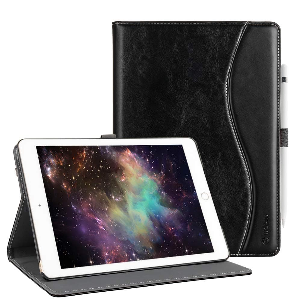 for New iPad 9.7 Case 5th/6th Gen 2017/2018 Premium PU Leather Smart Case Folio Cover with Anti-Slip Stripe Card Holder Pocket Auto Wake and Sleep for New iPad 9.7 Inch Black