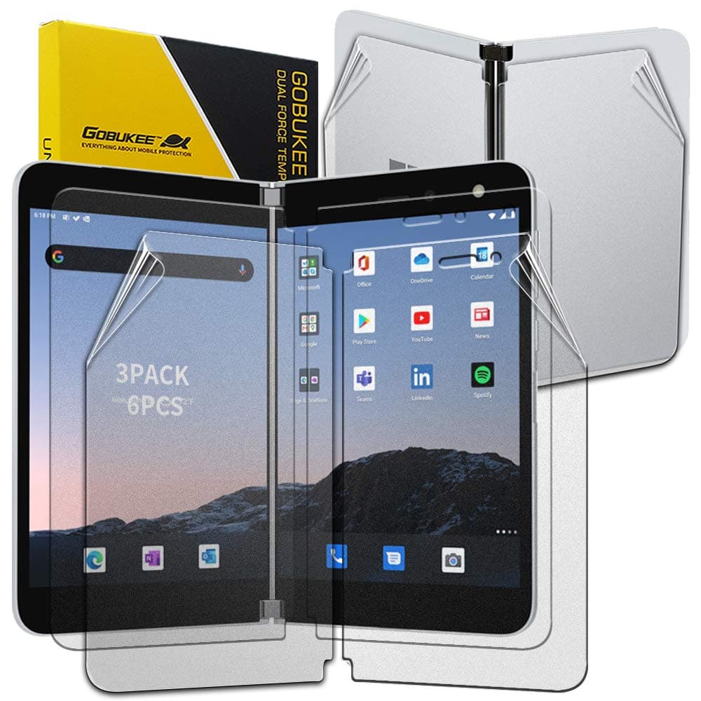 GOBUKEE [3PACK 6PCS] [Matte]+[Clear]+[Back Protector] MS Surface Duo PET Film Screen Protector Matte + Clear Film protector with Back Film [Perfect Fit] for Microsoft SurfaceDuo