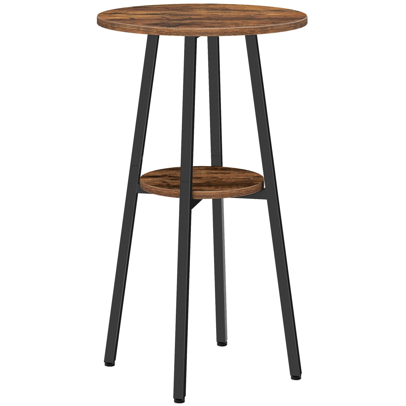 HOOBRO Round Bar Table, 2-Tier Pub Table, Bistro Table with Storage, High Top Table, Cocktail Table with Top Particleboard, for Kitchen, Living Room, Meeting Room, Rustic Brown and Black BF55BT01