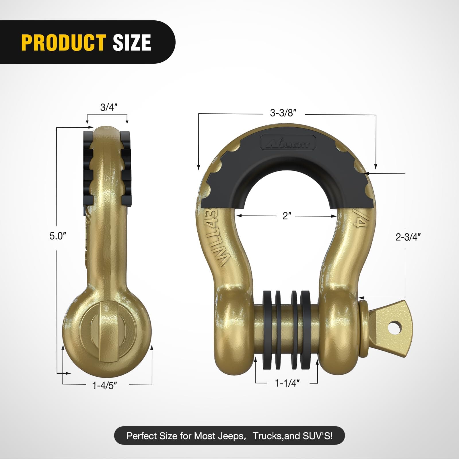 Nilight 2 Pack 3/4" D-Ring Shackle with 7/8" Screw Pin 41,887lbs Break Strength, Heavy Duty Off Road Recovery Shackle with Isolators Washers for Use with Tow Strap, Winch, Off-Road Truck Vehicle