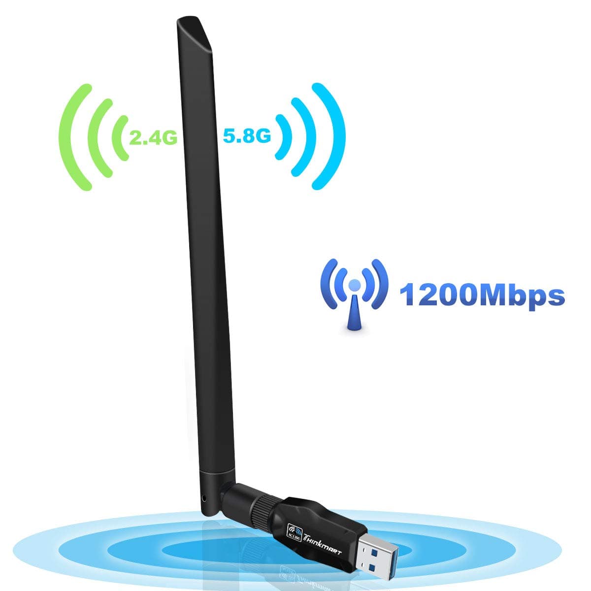 USB WiFi Adapter 1200Mbps, USB 3.0 Wireless Network Adapter Dual Band 2.4GHz/300Mbps+5GHz/867Mbps for Desktop Laptop Win7/8/8.1/10/Mac 10.4-10.14