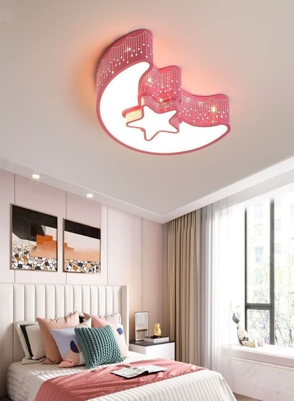 Modern Moon and Star Shape LED Acrylic Ceiling Remote Control Adjustable Dimming Light Lamp For Kids Room