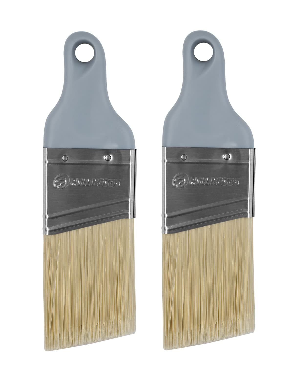 ROLLINGDOG 2" Angular Paint Brush with Easy Contral Short Rubber Handle for Small Areas Cutting in and Trim Works(Pack of 2)