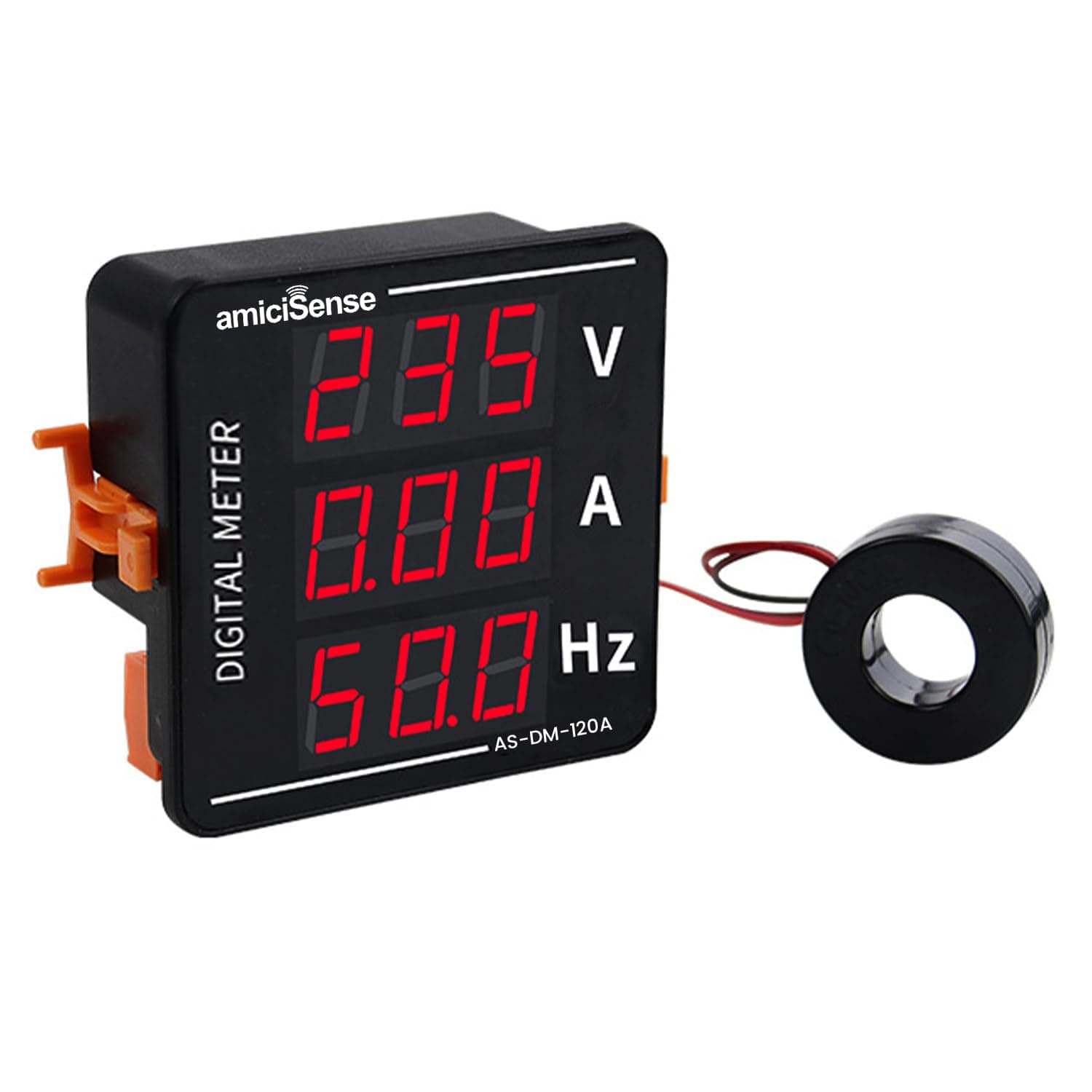 amiciSense 3-in-1 AC Digital Voltmeter Ammeter Frequency Meter | 50–500V Voltage Tester with 0–120A Current Measurement | LED Display Single Phase Power Monitoring Meter for Electrical Panels