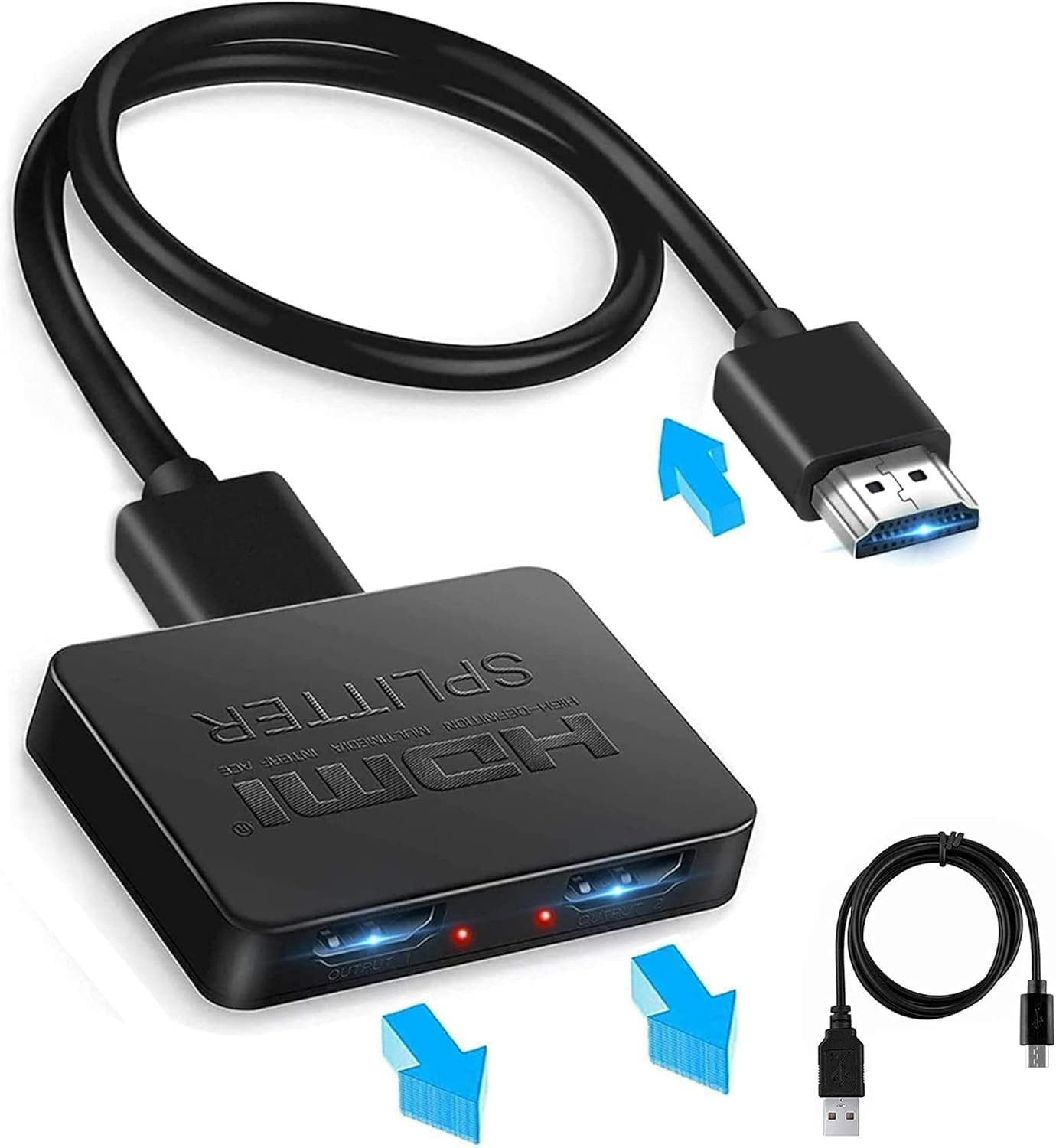 HDMI SPLITTER 1 in 2 out,2 Same Outputs Display at the Same Time,HDMI SPLITTER 4K,1080P,3D,1 Input to 2 Output【Projector,TV,Monitor】,【Just Duplicate,Don't Provide 2 Different Outputs】- With 1 Cable