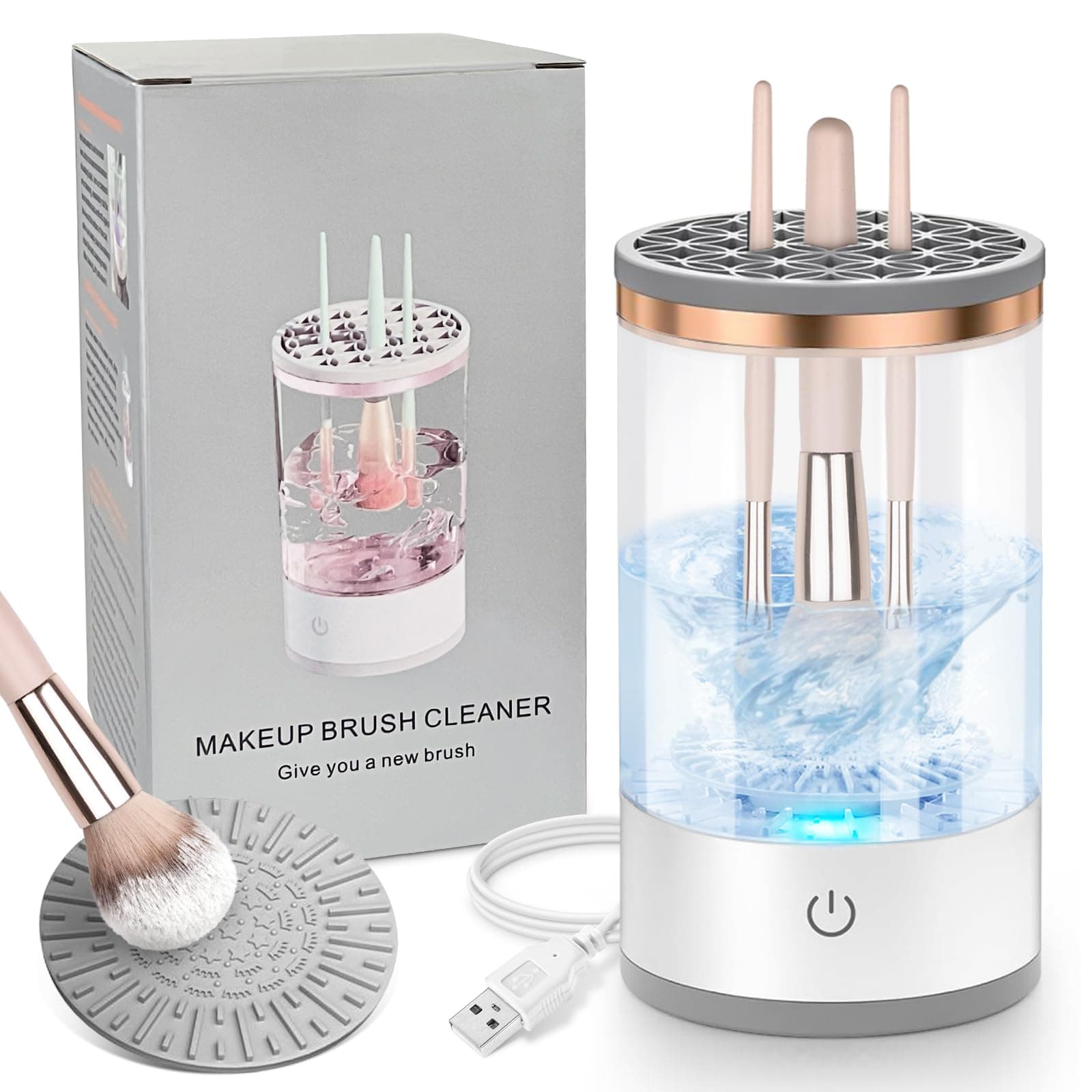 Electric Makeup Brush Cleaner, Quick Efficient Machine for Deep Cleaning All Types of Brushes, Portable Compact Design for Travel Home Use, for Makeup Lovers & Professionals - Transparent