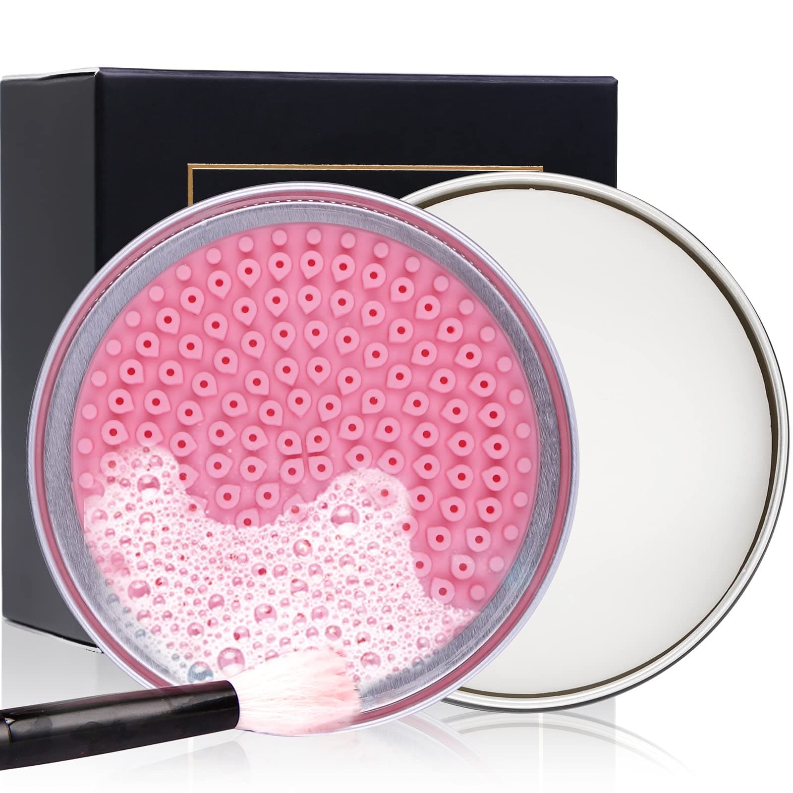 DUcare Makeup Brush Clean Set: Solid Soap Cleanser & Silicone Pad- Easy to Clean Blenders Brushes Shampoo Removes Shadow Color Cosmetic Colors for Daily Use Travel Set (Coconut Oil)