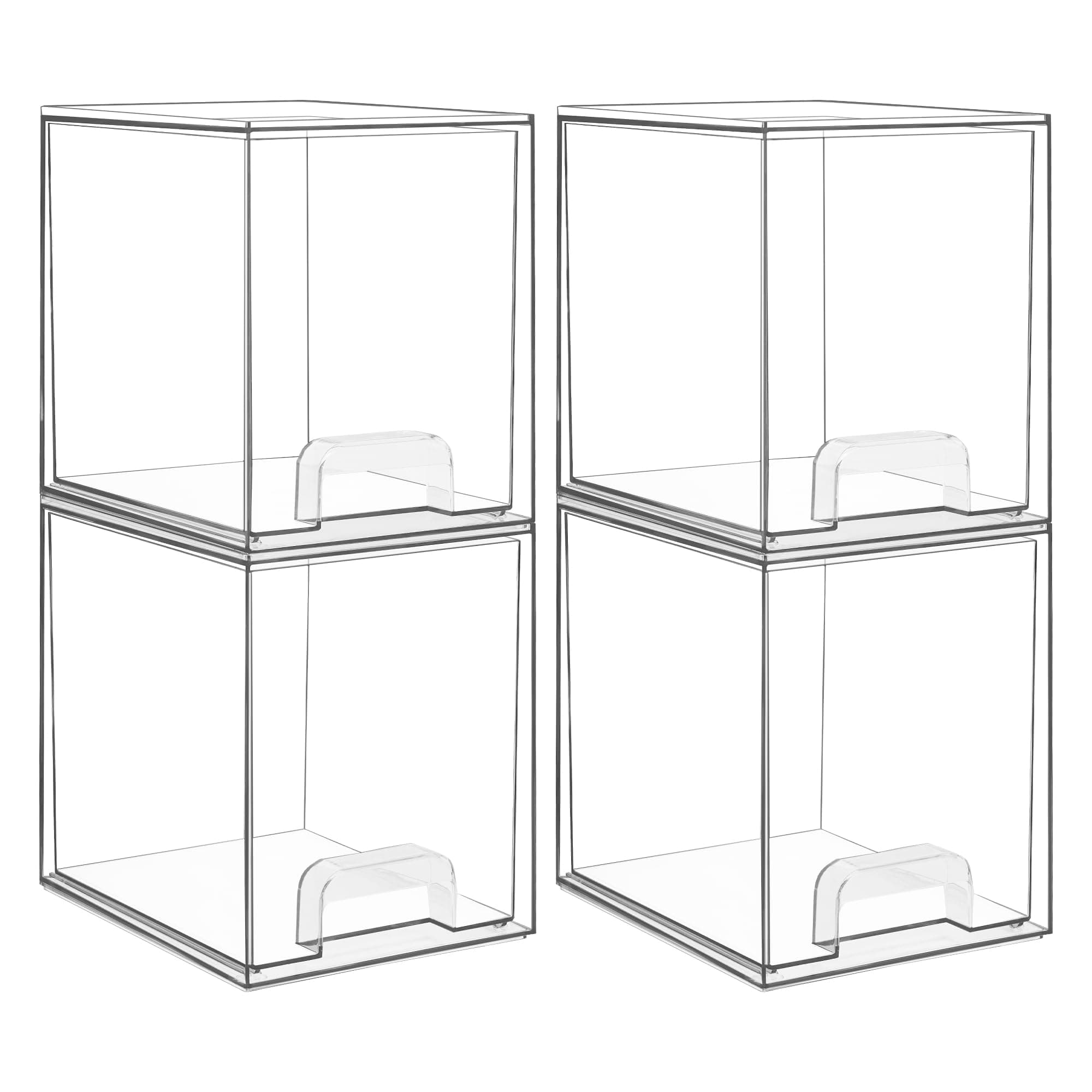 4 Pack Clear Stackable Storage Drawers,7.6" H Plastic Organizers Bins for Skincare, Bathroom Supplies,Ideal for Cabinet,Undersink,Vanity,Kitchen,Pantry Organization