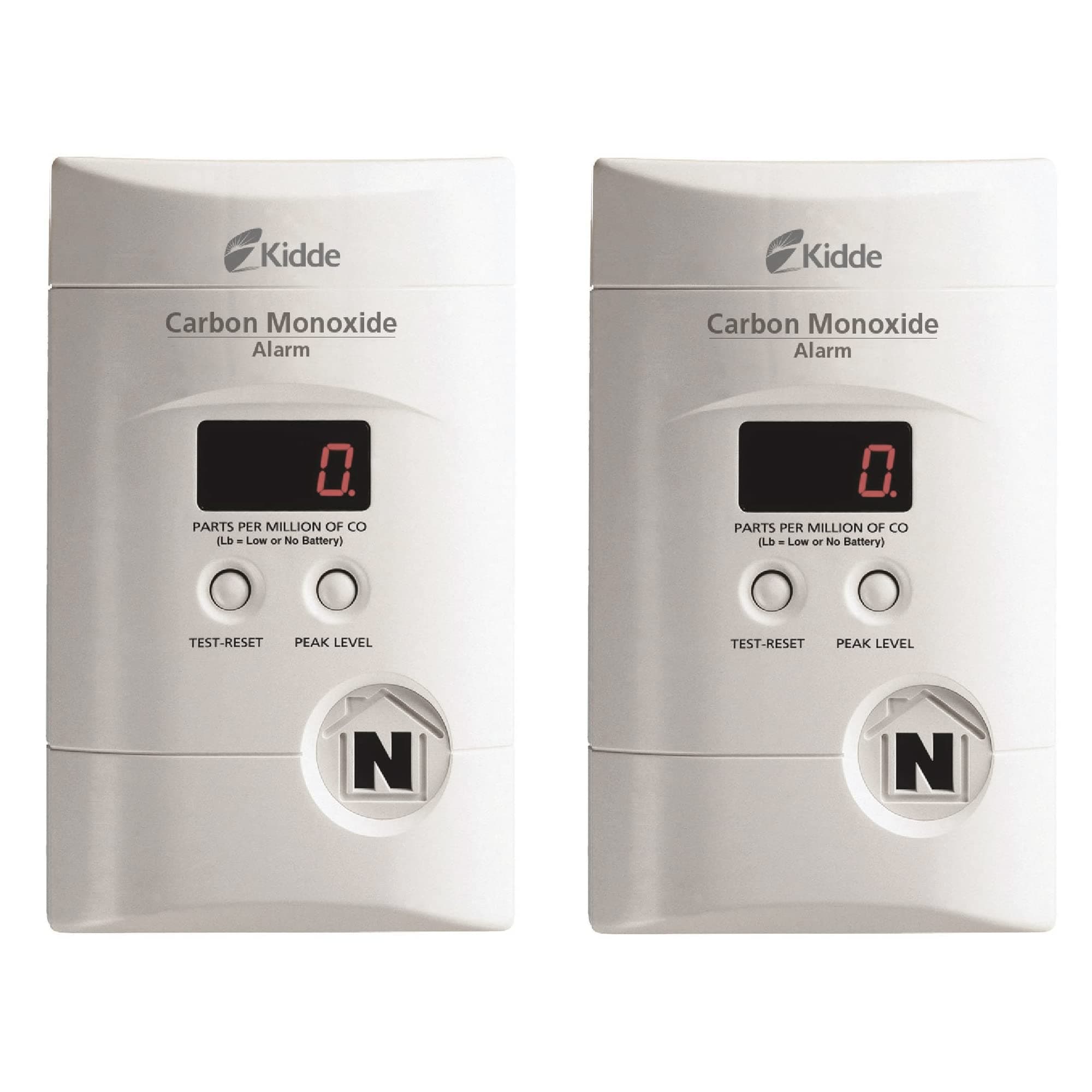 Kidde Carbon Monoxide Detector, Plug In Wall with 9-Volt Battery Backup, Digital LED Display - 2 Pack