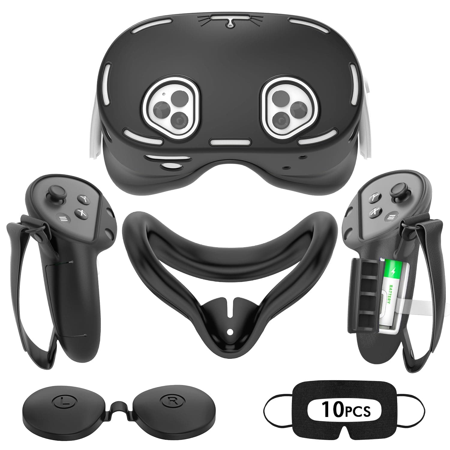 - Silicone Cover Set Compatible with Oculus/Meta Quest 3S, VR Accessories for Meta Quest 3S, Protective Cover Set Includes Controller Grip Cover, Face Cover, VR Shell Cover (Black)