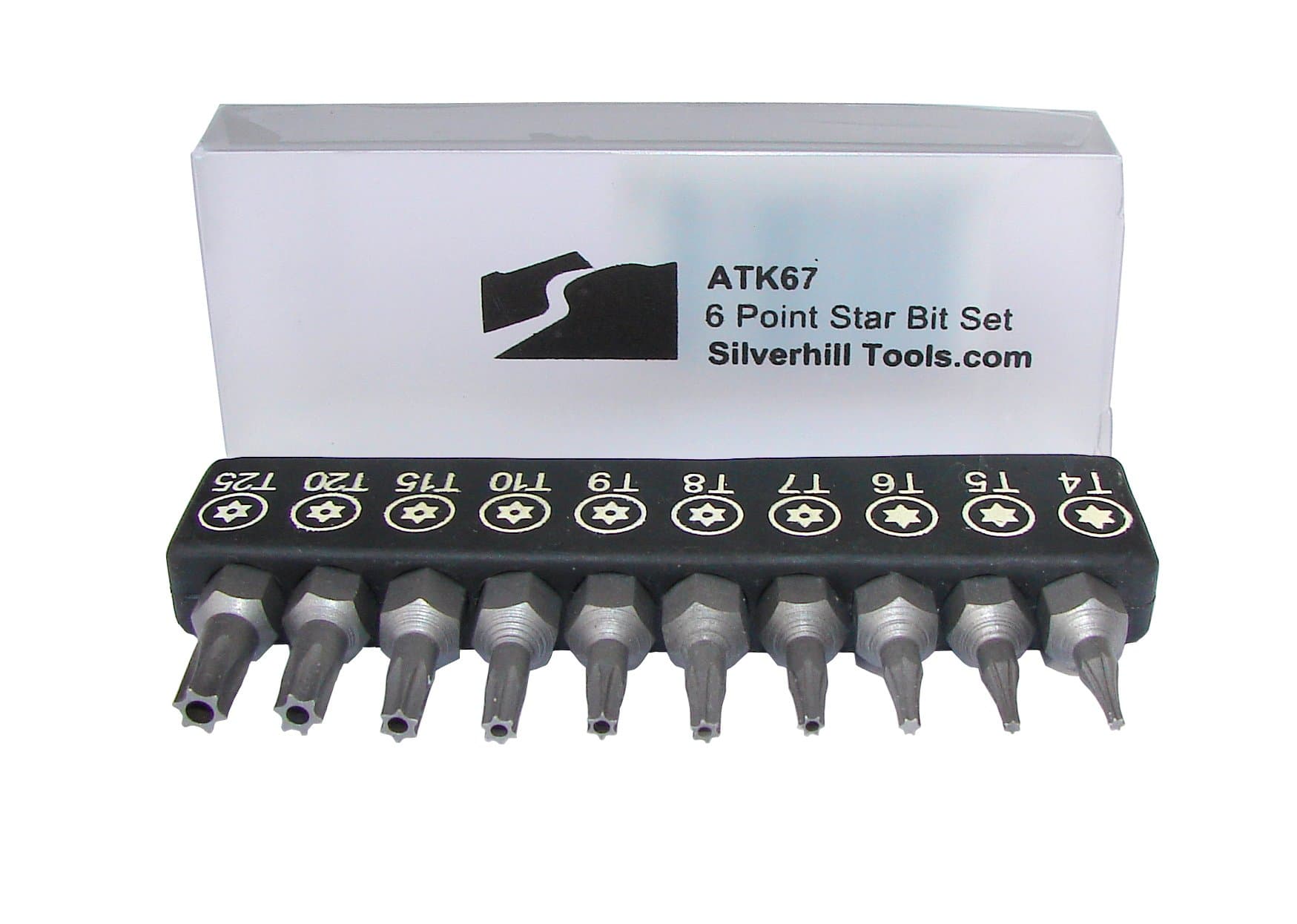 ATK67 6 Point Star Security Bit Set with Security Bits (Torx TR Style with Pin In Hole), for Screwdriver Handle for 1/4 Inch Bits. Tool Sizes T4, T5, T6, T7, T8, T9, T10, T15, T20, T25)
