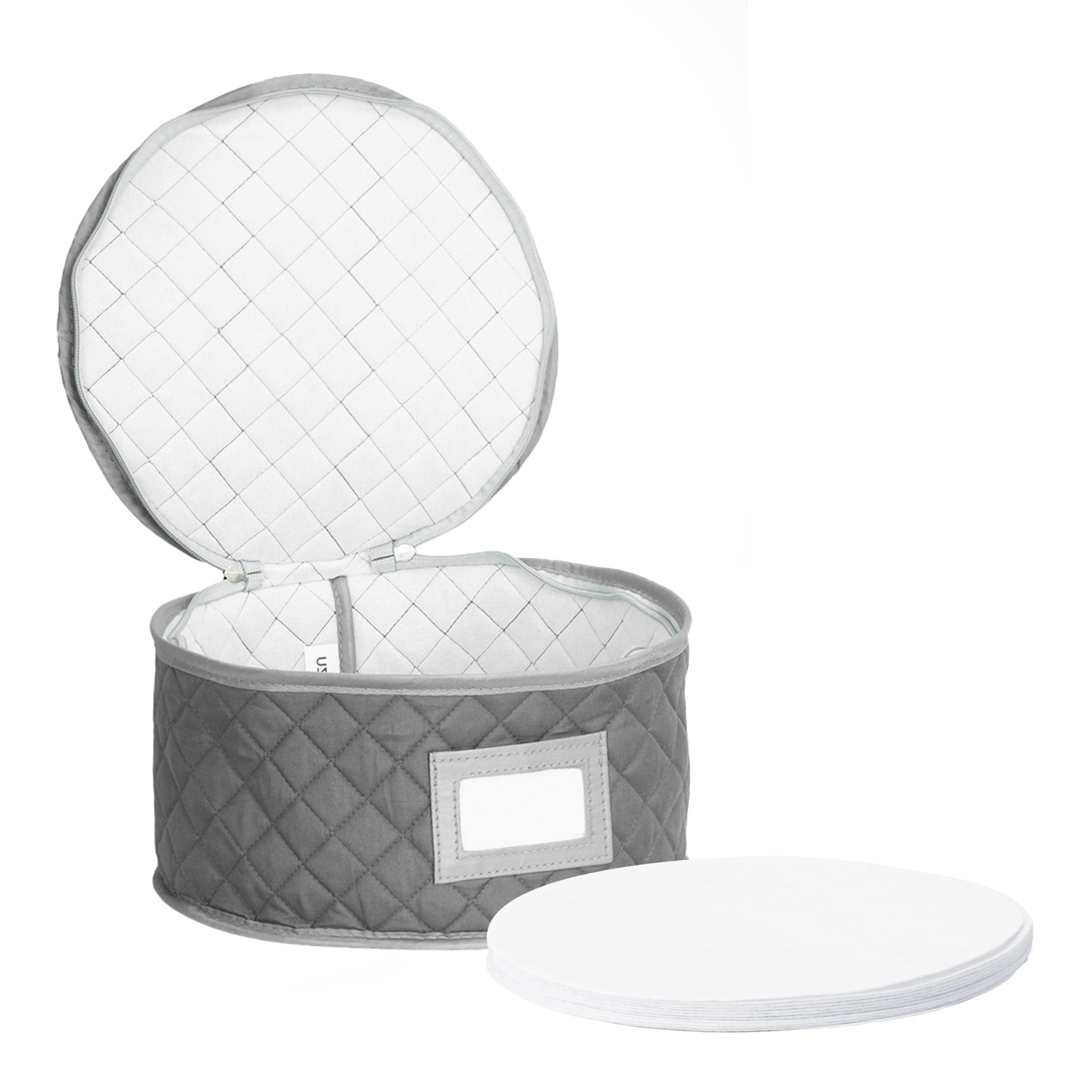 Stack Store Plus More China Storage Case - Dinner Plate Quilted Case - 12 inches diameter x 7 inches height - Gray - Includes 12 Felt Separators