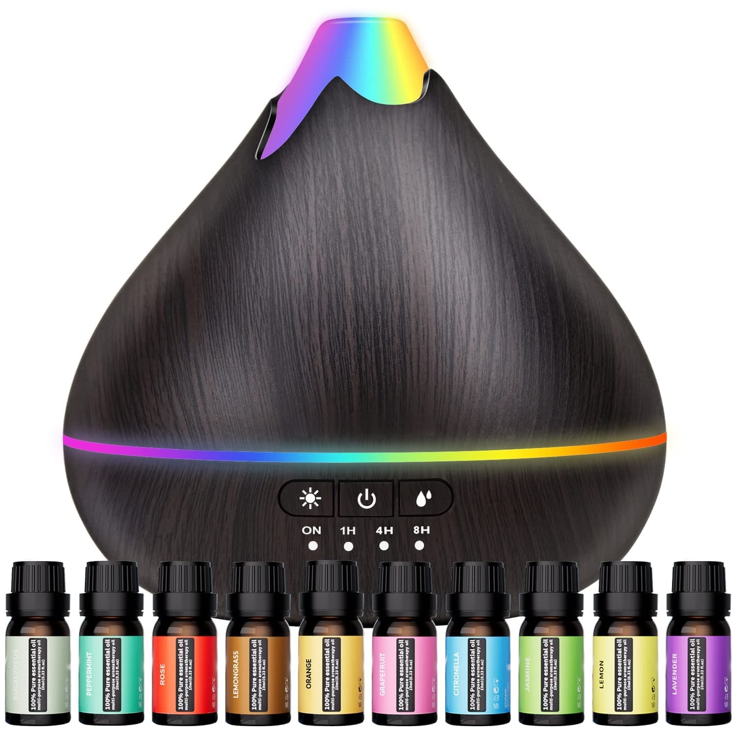 Essential Oil Diffusers 550ml, 10 Essential Oils, Advanced Ceramic Ultrasonic Aromatherapy Diffuser, Auto Shut-Off, 15 Ambient Light Settings (Black)
