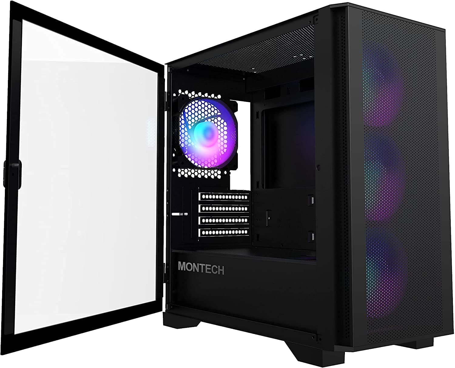 AIR 100 ARGB Micro-ATX Tower with Four ARGB Fans Pre Installed, Ultra-Minimalist Design, Fine Mesh Front Panel, High Airflow, Unique Side Swivel Tempered Glass, Black