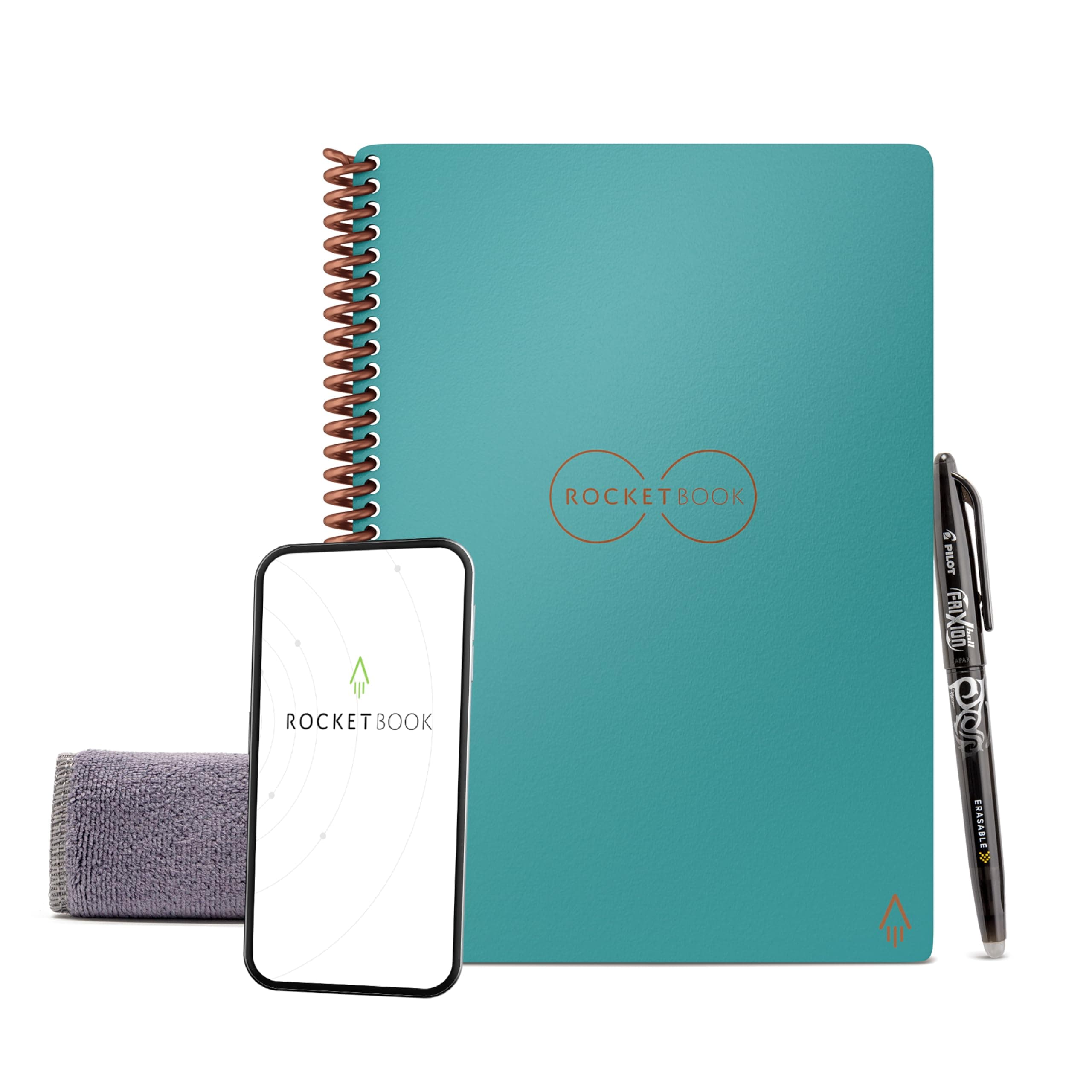 Rocketbook Smart REUsable Notebook - Dot-Grid Eco-Friendly Notebook With 1 Pilot Frixion Pen & 1 Microfiber Cloth Included - Neptune Teal Cover, Executive Size (6" X 8.8")