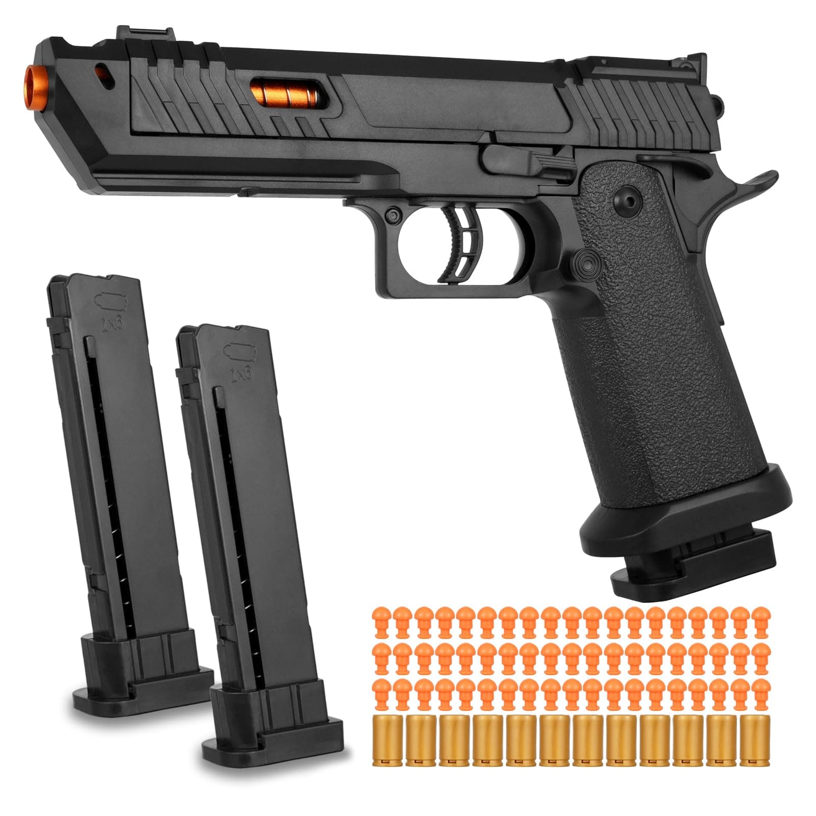 - Soft Bullet Toy Gun Shell Ejecting with 120 Bullets, Rapid-fire Realistic Toy Gun for Boys, Shooting Game Toy Pistol Model Gun, Christmas Birthday Gifts for Boys Girls Age 6+ (Black)