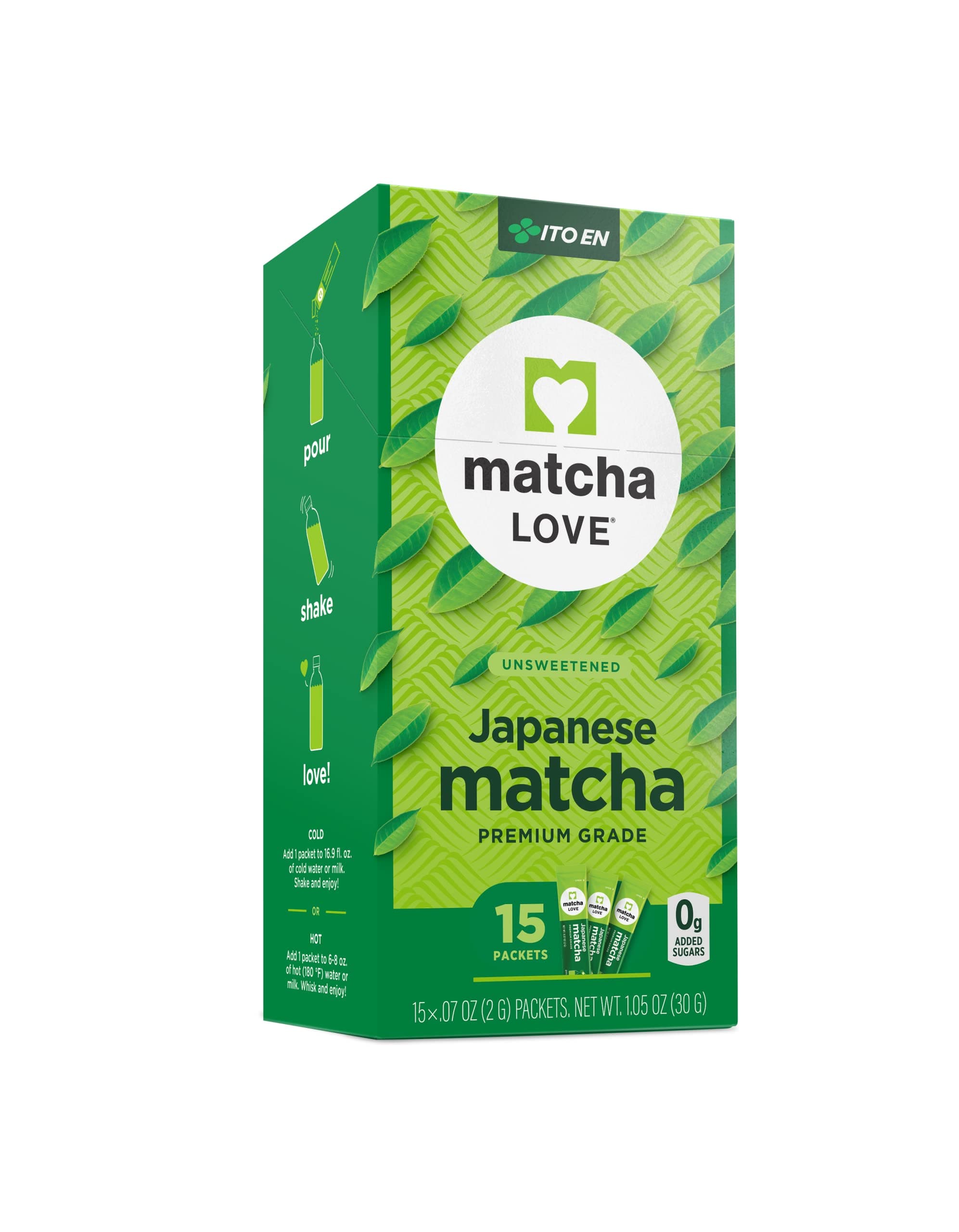 Japanese Matcha Unsweetened Green Tea Powder, 15 Single Serve Packets, 1.05 Ounces