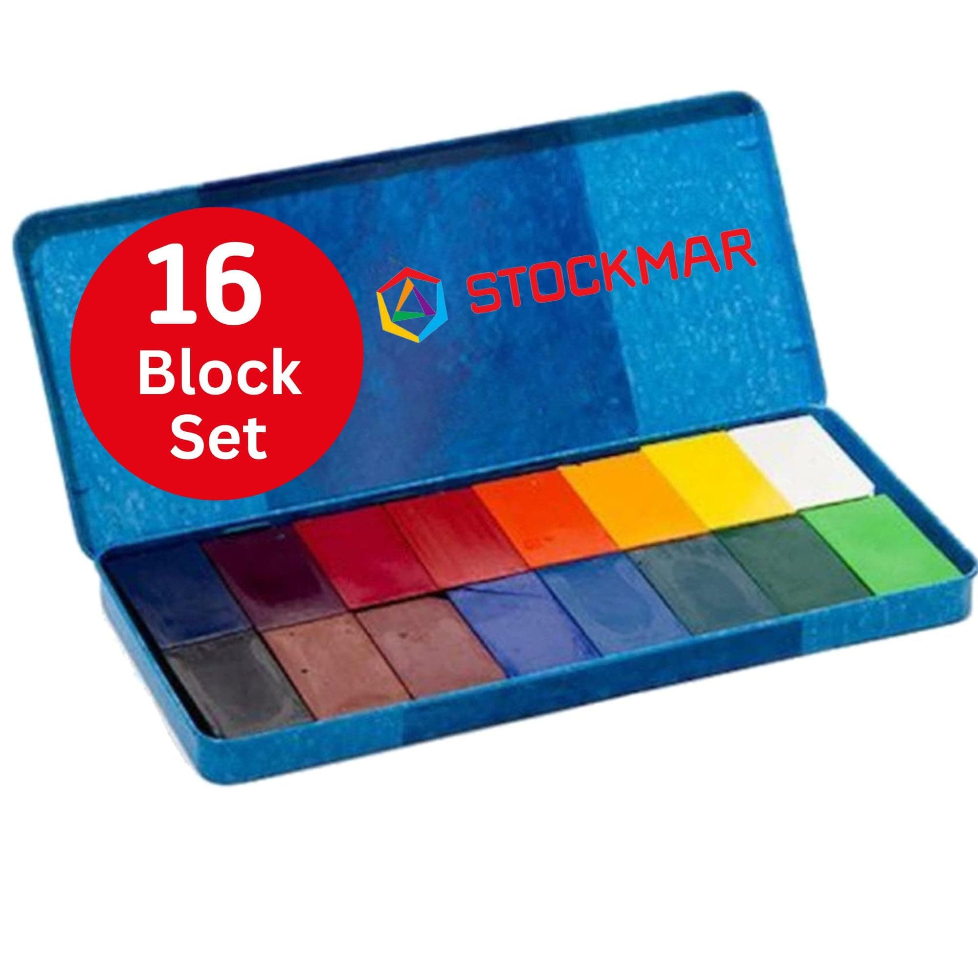 block crayons: 16 assorted colours in tin case