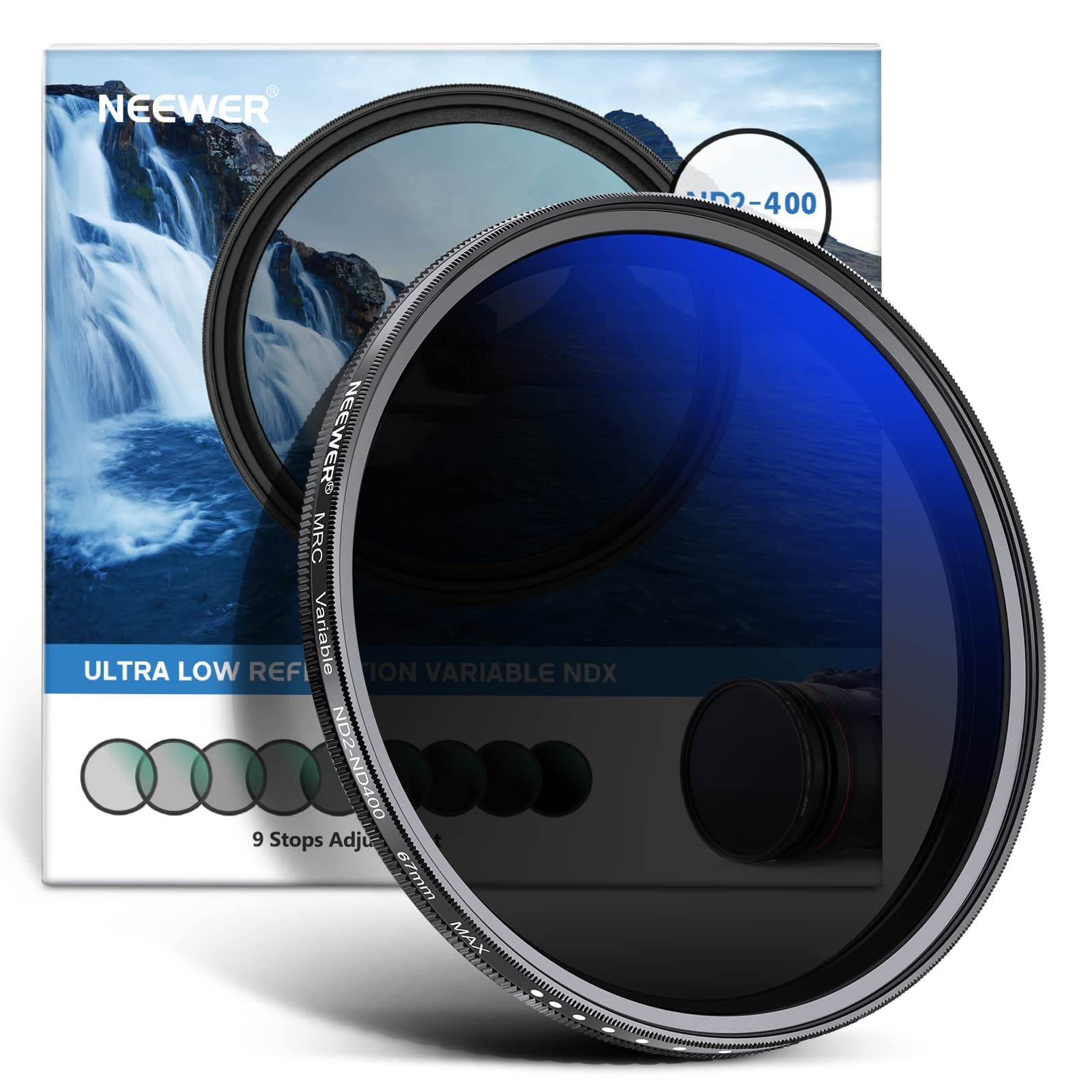NEEWER 67mm Variable ND Filter ND2-ND400 (1-9 Stops), Neutral Density Filter, Multiple Coatings, Water and Scratch Resistant