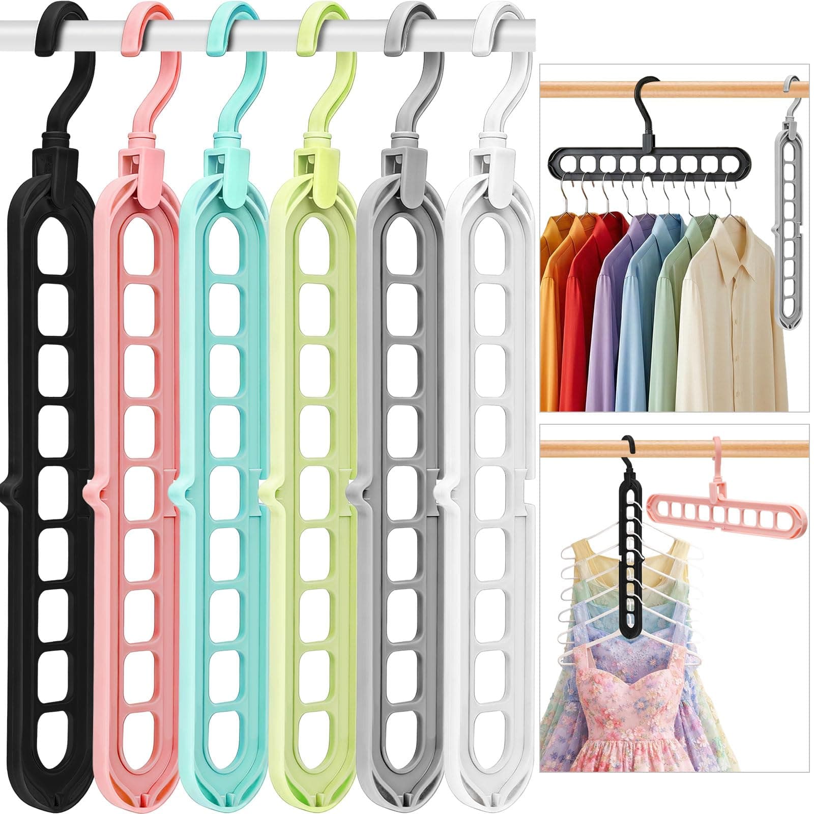 Closet Organizers and Storage,College Dorm Room Essentials,Pack of 6 Multifunctional Organizer Magic Space Saving Hangers with 9 Holes Storage Organization for Wardrobe Closet