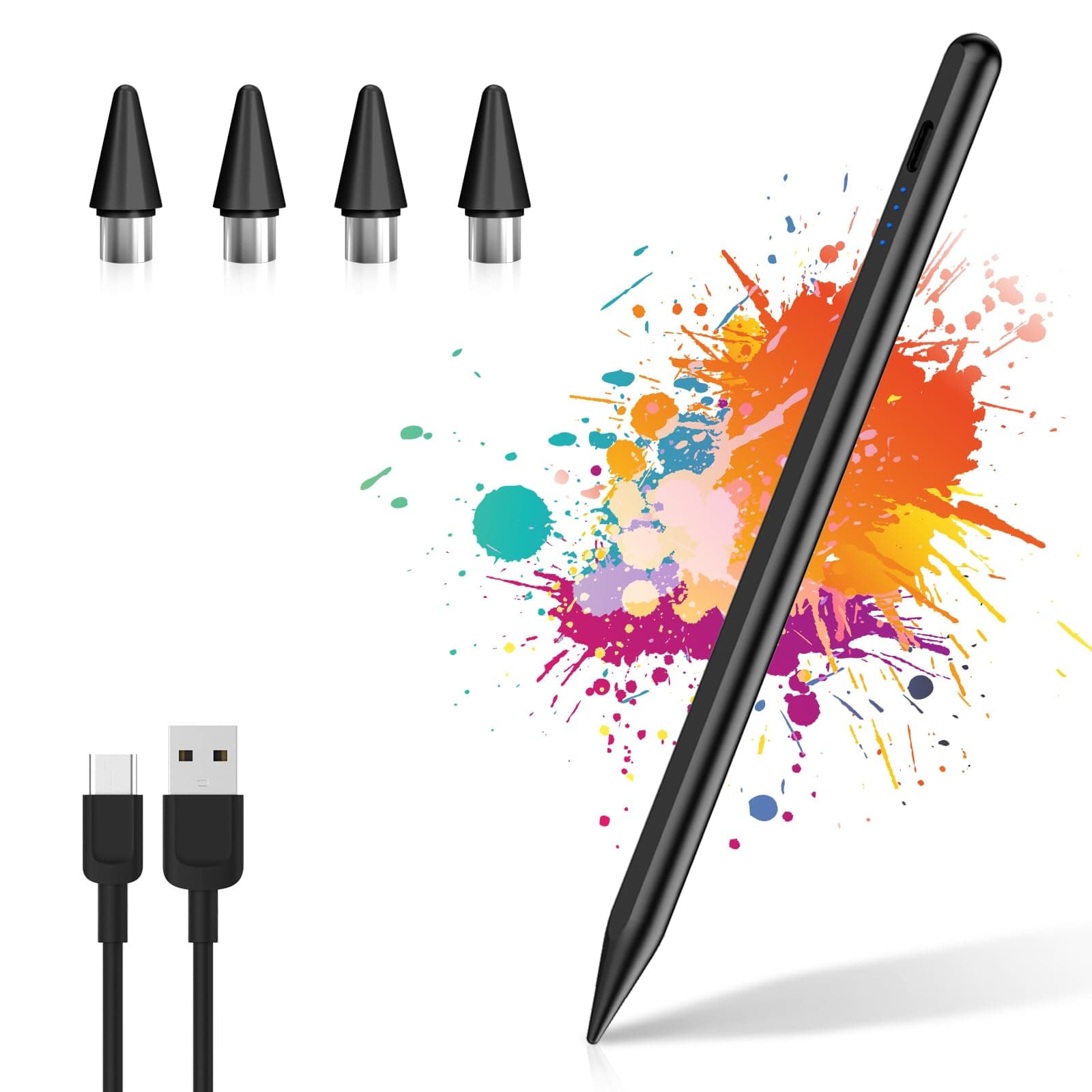 CMARS Active Stylus Pen for Android Touch Screens, Universal Tablet Pen Compatiable with iPad/iPhone/Samsung/Huawei/Xiaomi and More, Rechargeable Stylus pens with Magnetic Absorption Function - Black