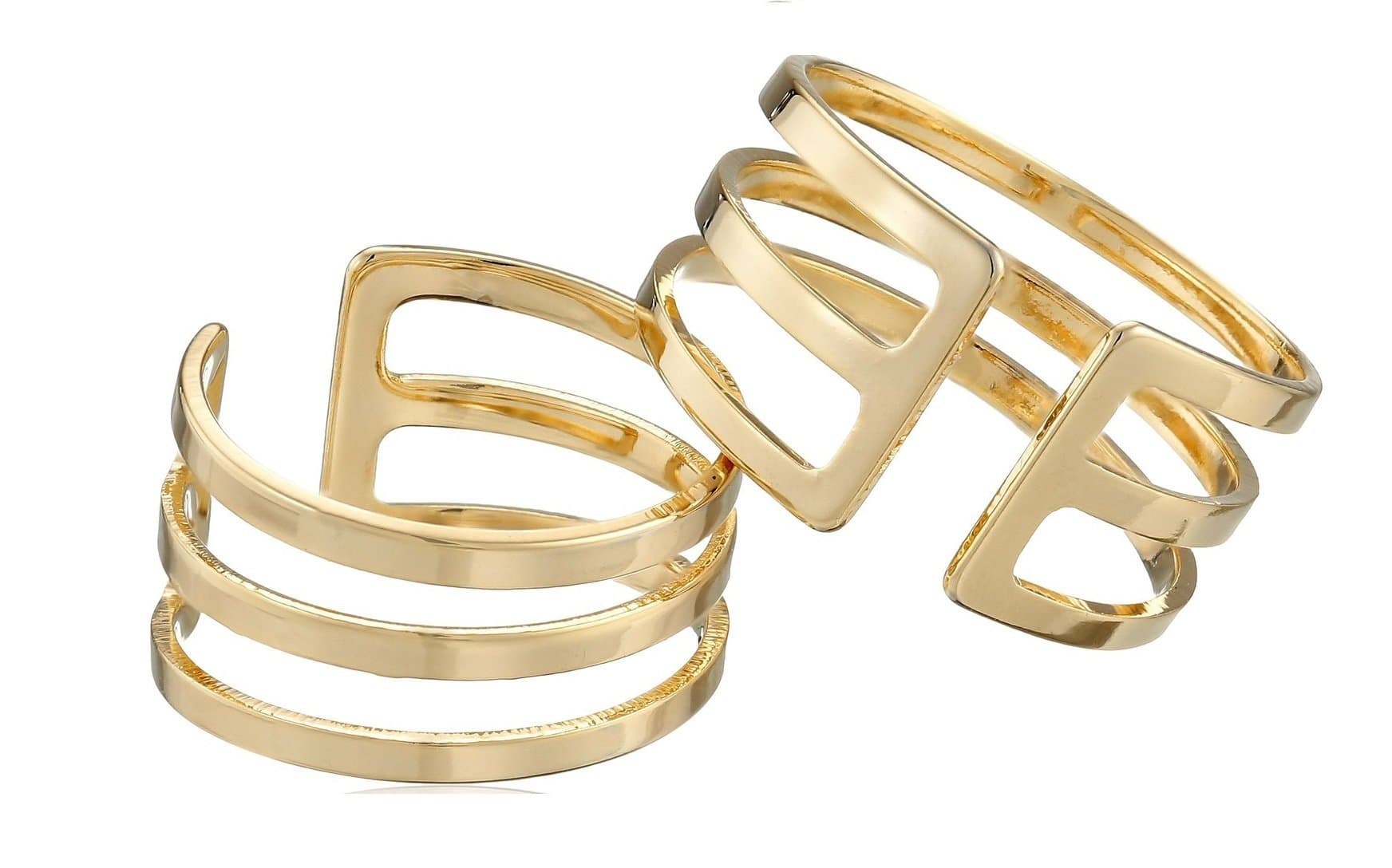Silver & Gold Tone Double Layer 3 Row Lines Open Band Ring & Above the Knuckle Ring, Mid Ring & Band Ring (brass-plated-gold)