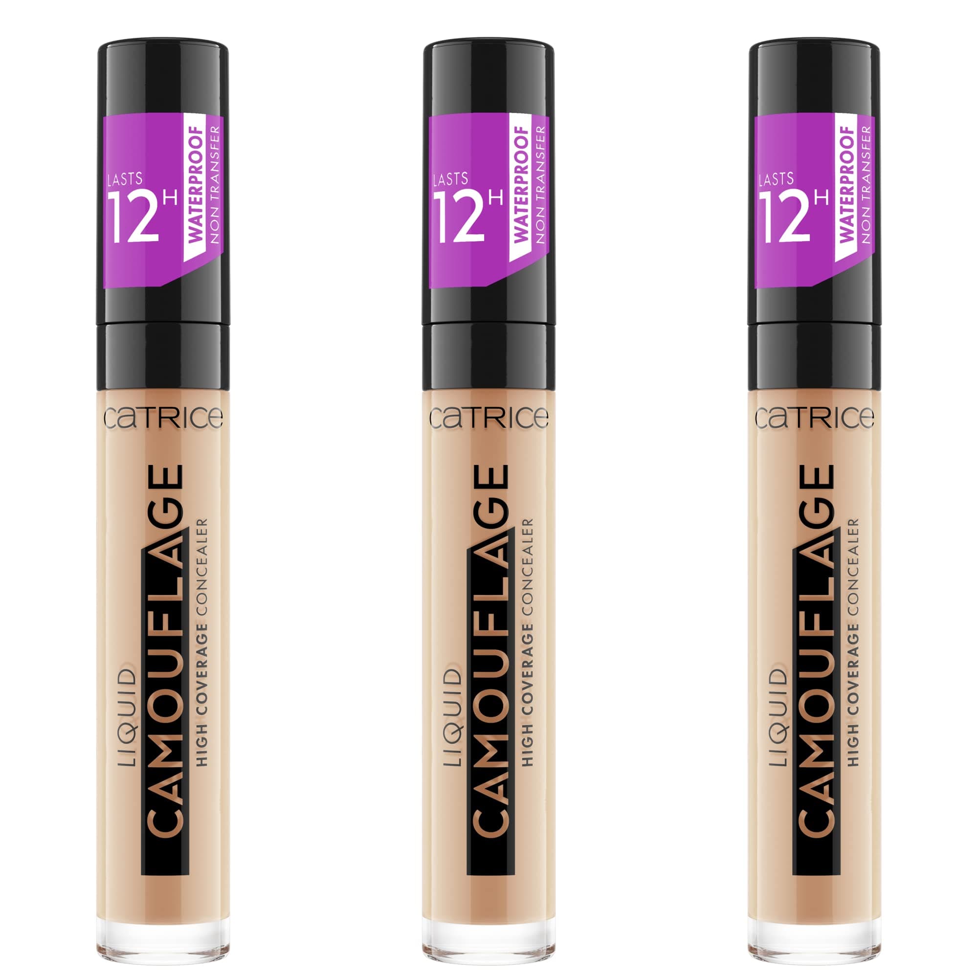 Liquid Camouflage High Coverage Concealer (3 x 5 ml), Liquid Makeup Concealer Pen, Waterproof, 12 Hours Coverage No. 015 Honey
