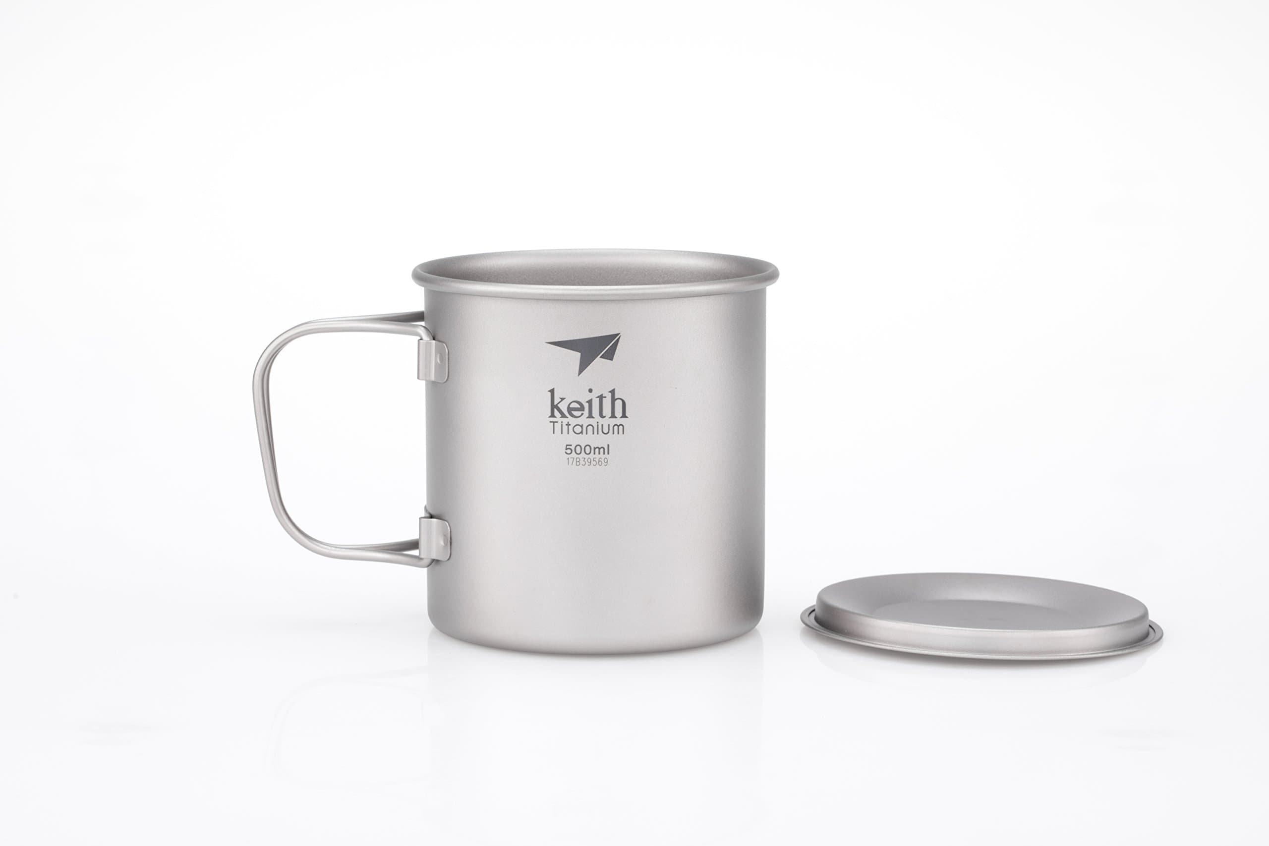 Keith Titanium Ti3205 Single-Wall Mug with Folding Handle and Lid - 16.9 fl oz
