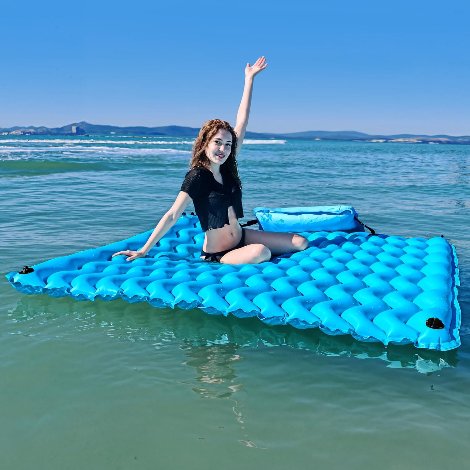 114'' X 72'' Giant Inflatable Floating Mat-Pool Float Lake Floats for Adults with Pool Hammock Pool Mats for Floating Swimming Pool, Beach, Lake for Summer Water Party