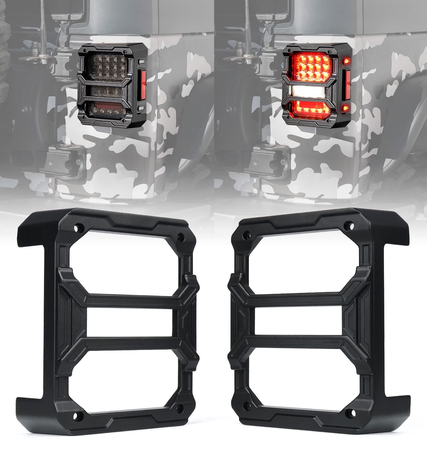 Xprite Tail Light Guards w/Slide-Able Rods Design, Self-Patented Tail Light Covers Compatible with Jeep Wrangler JK JKU 2007-2018, Pair