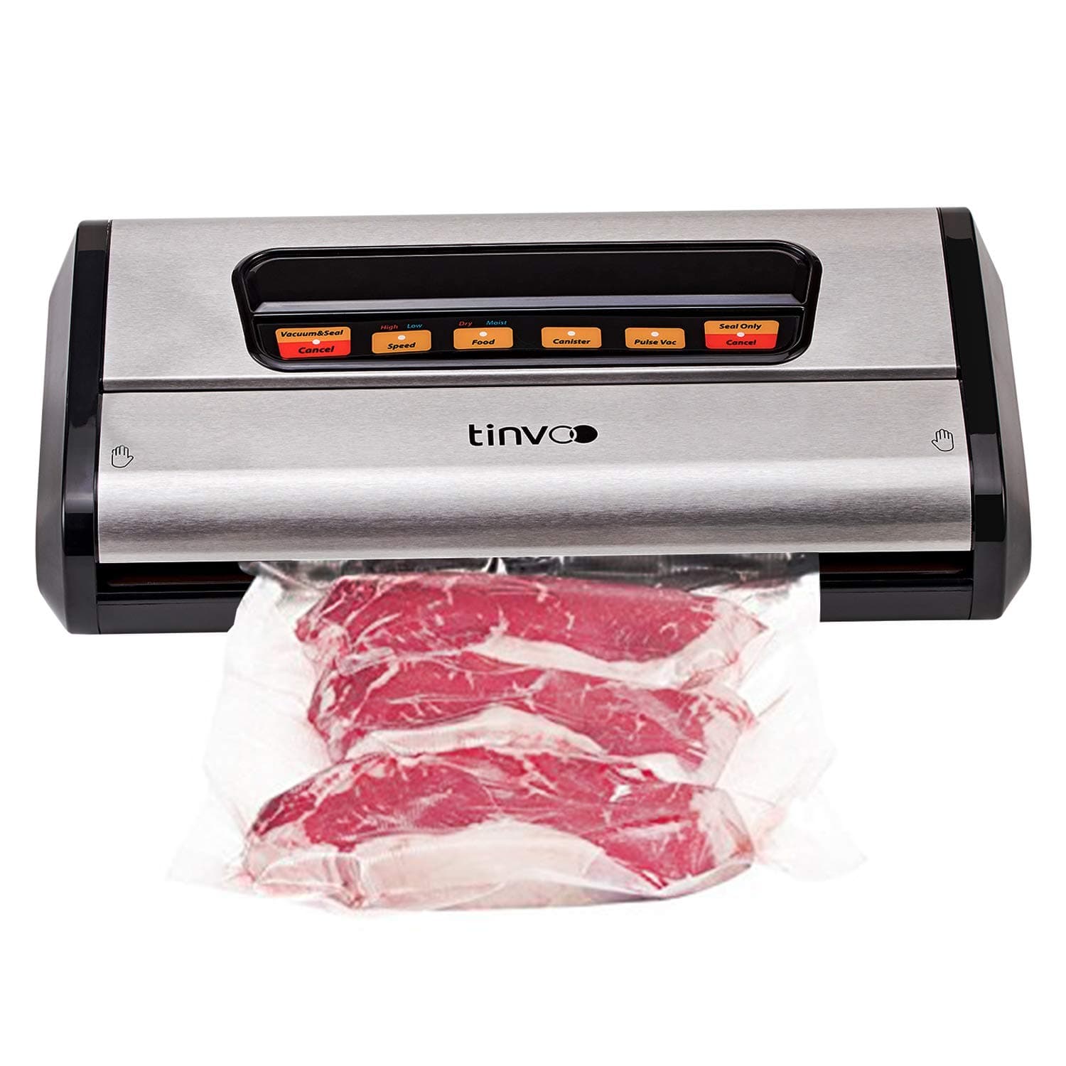 TINVOO Vacuum Sealer Machine, 8-in-1 Multi-Function Food Sealer for Food Saver, w/Starter Kit|Dry&Moist Modes|Led Indicator Lights|Stainless Stee|Built-In Storage & Cutter & mobile drip tray, Silver