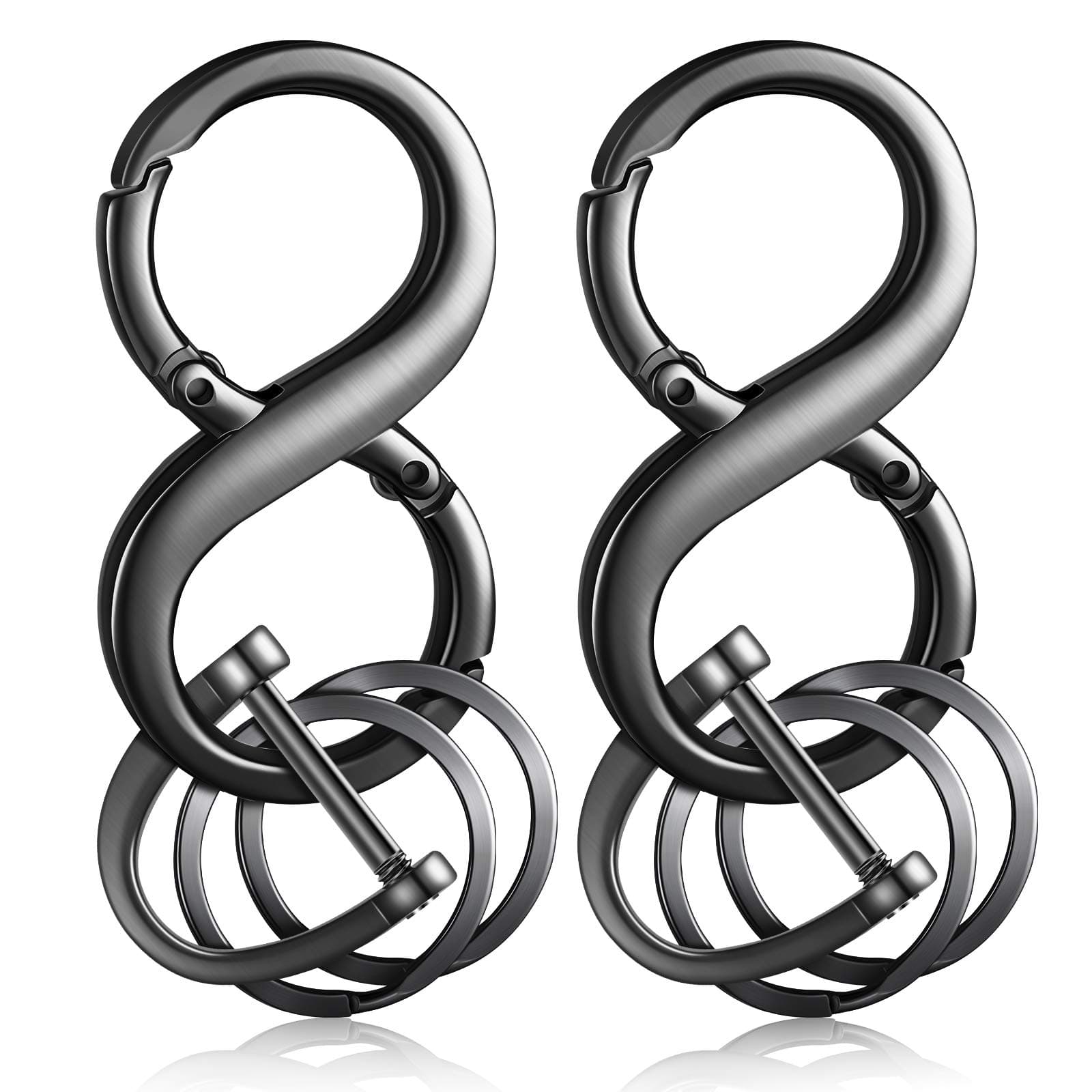 2 Sets Car Key Chains Business Key Chains Includes 2 Pieces 8 Shape Detachable Key Chains, 4 Pieces Black Round Key Rings, 2 Pieces Horseshoe Shape D Key Rings for Men and Women