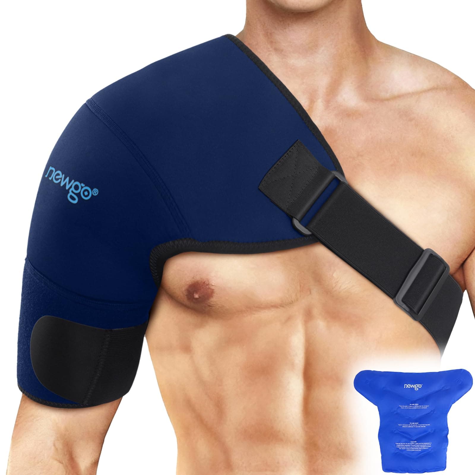NEWGO Extra Large Shoulder Ice Pack Wrap for Rotator Cuff Cold Therapy, Gel Ice Pack for Injuries Reusable Cold Pack for Shoulder Swelling Discomfort After Surgery, Easy to Wear & Remove, Darck Blue