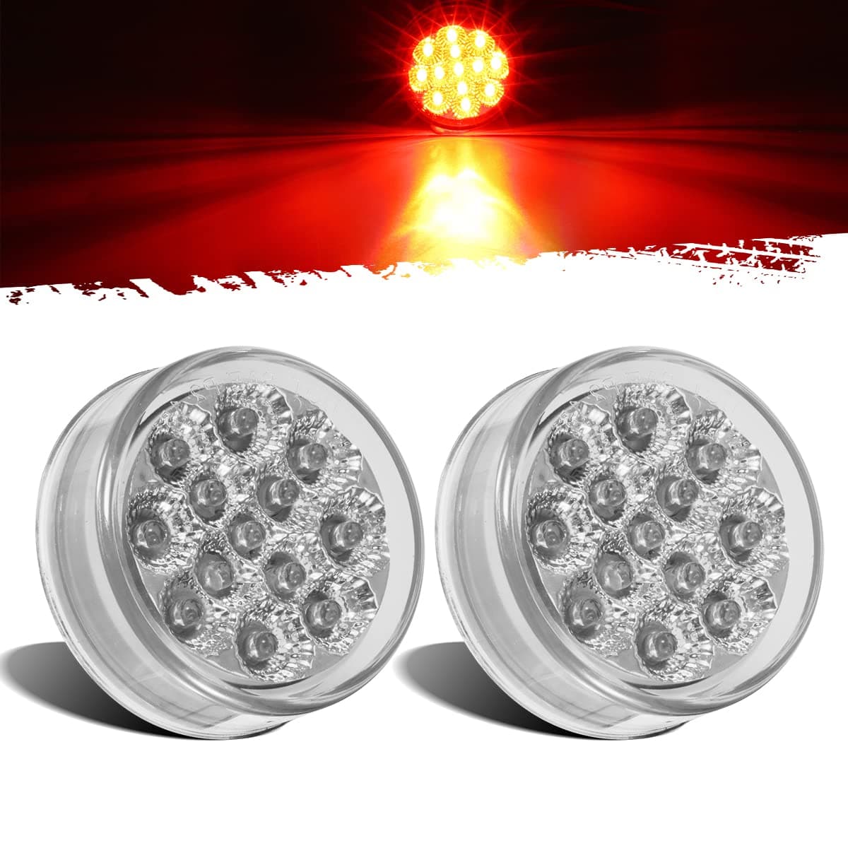 Partsam 2 Pcs Mini-Reflex Red Clear Lens Side indicator LED Marker Clearance Truck Light w/2 Standard Pin, Sealed Faceted 2.5" Round LED Trailer Sidelight ID Light Identification Taillight 13 Diodes