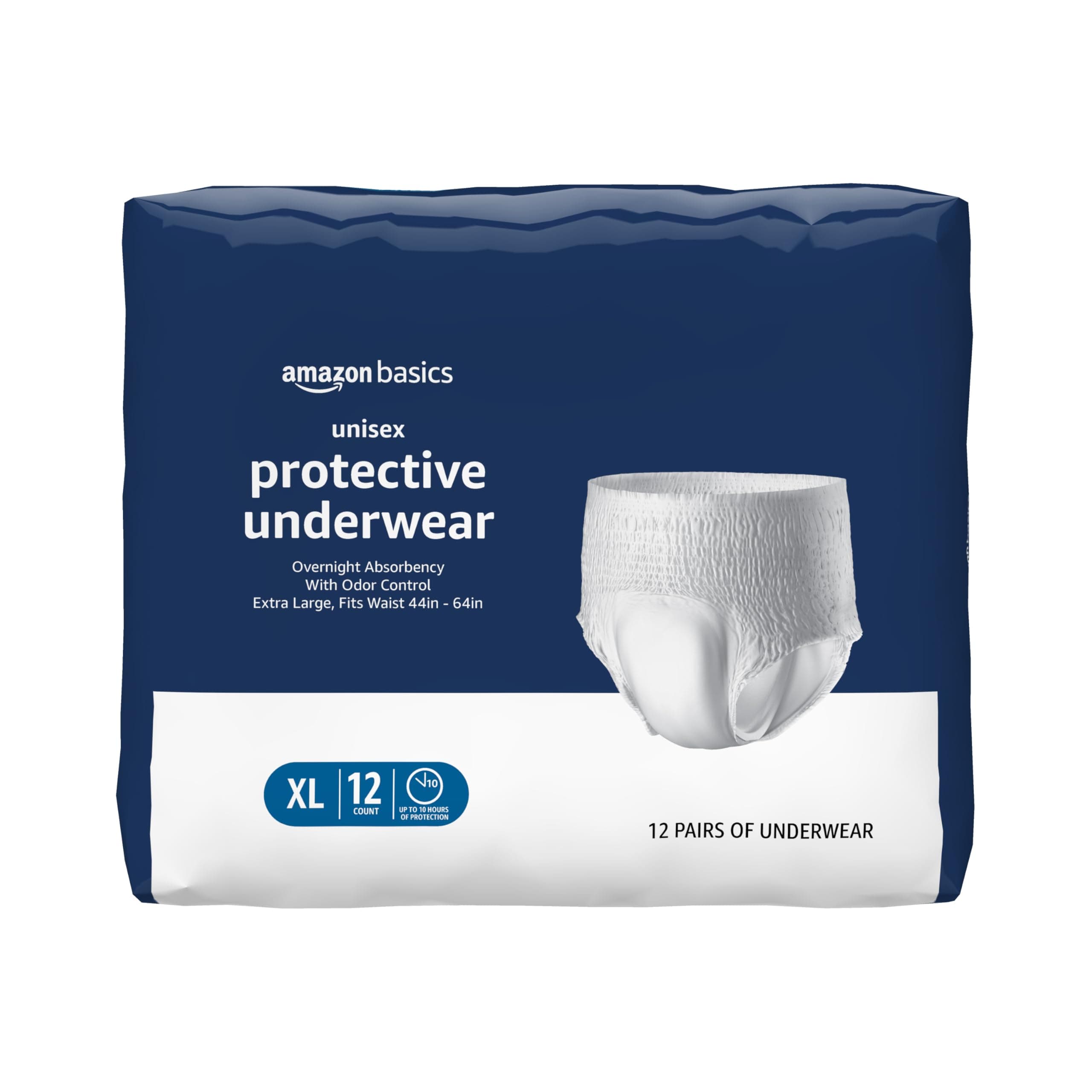 Amazon Basics Unisex Protective Underwear, Overnight Absorbency, Extra Large, 12 Count