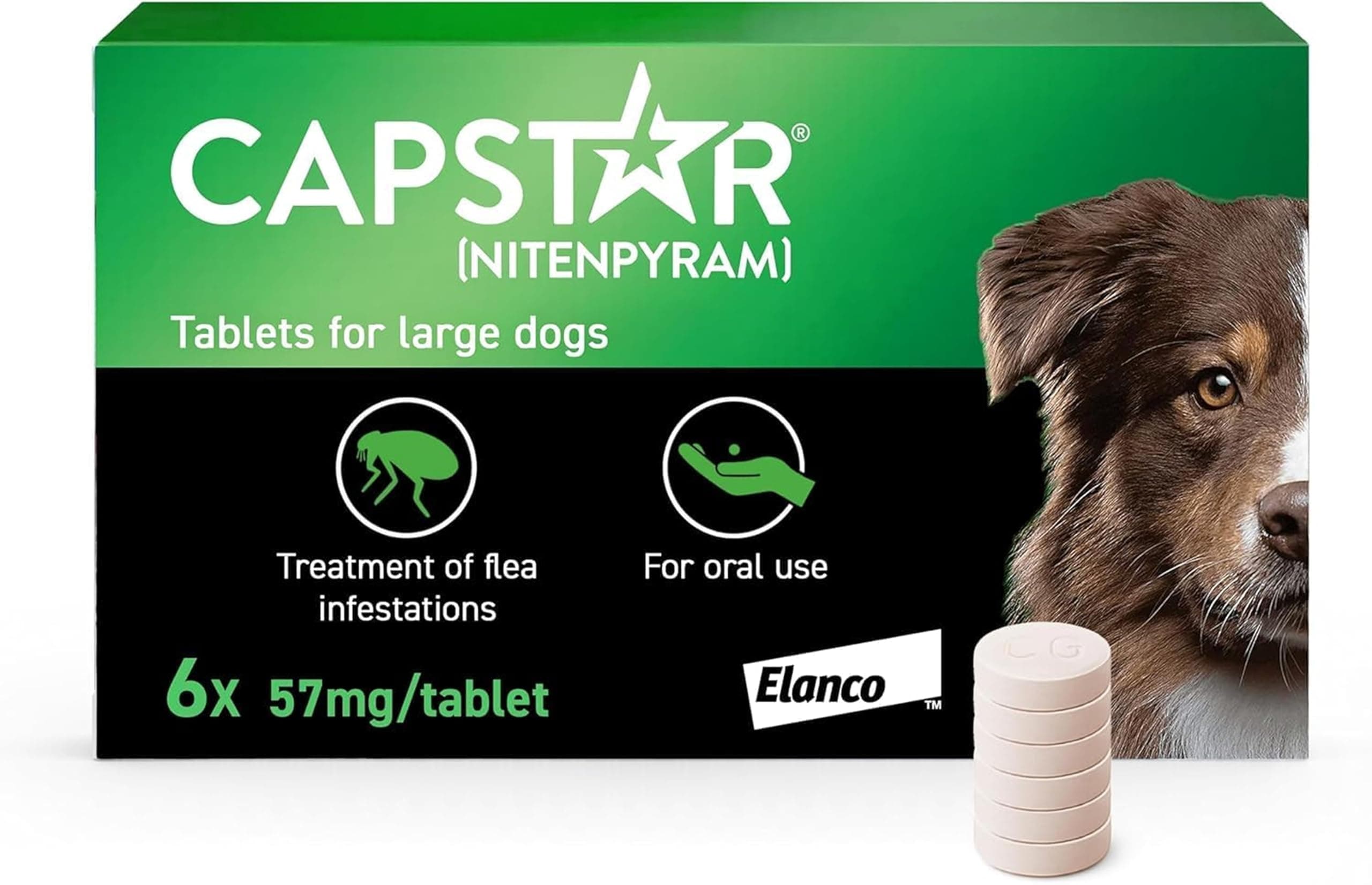 Flea Tablets, Fast Acting Flea Treatment For Medium To Large Dogs (11.5kg - 57kg), 6 x 57 mg Tablet, Starts Working In 15-30 Mins, Kills Adult Fleas In 6 Hours, Fuss Free Edible Tablets
