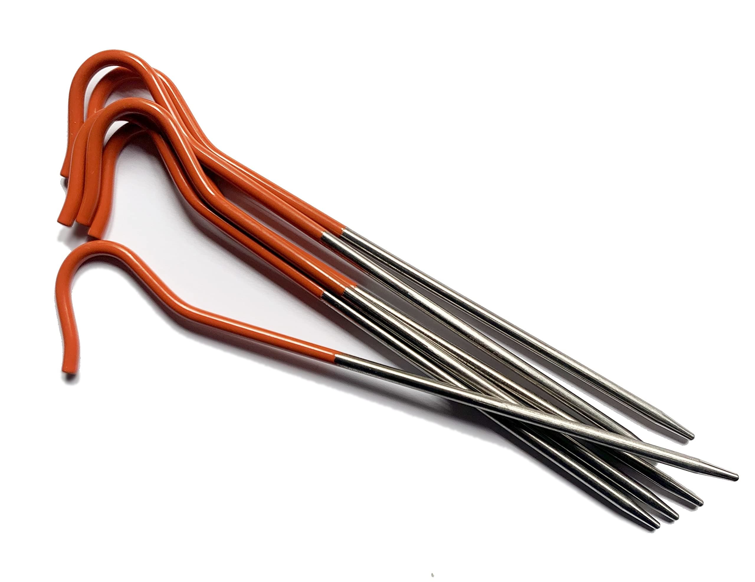 Vargo Titanium Shepherds Hook Stake with Fluorescent Orange Head (6 Pack) | Camping Tent Stakes | 0.3 Ounces (8 Grams) 6.5” L x 0.14” D (165 x 3.5mm) | Ultralight Durable Tent pegs | Model T-117