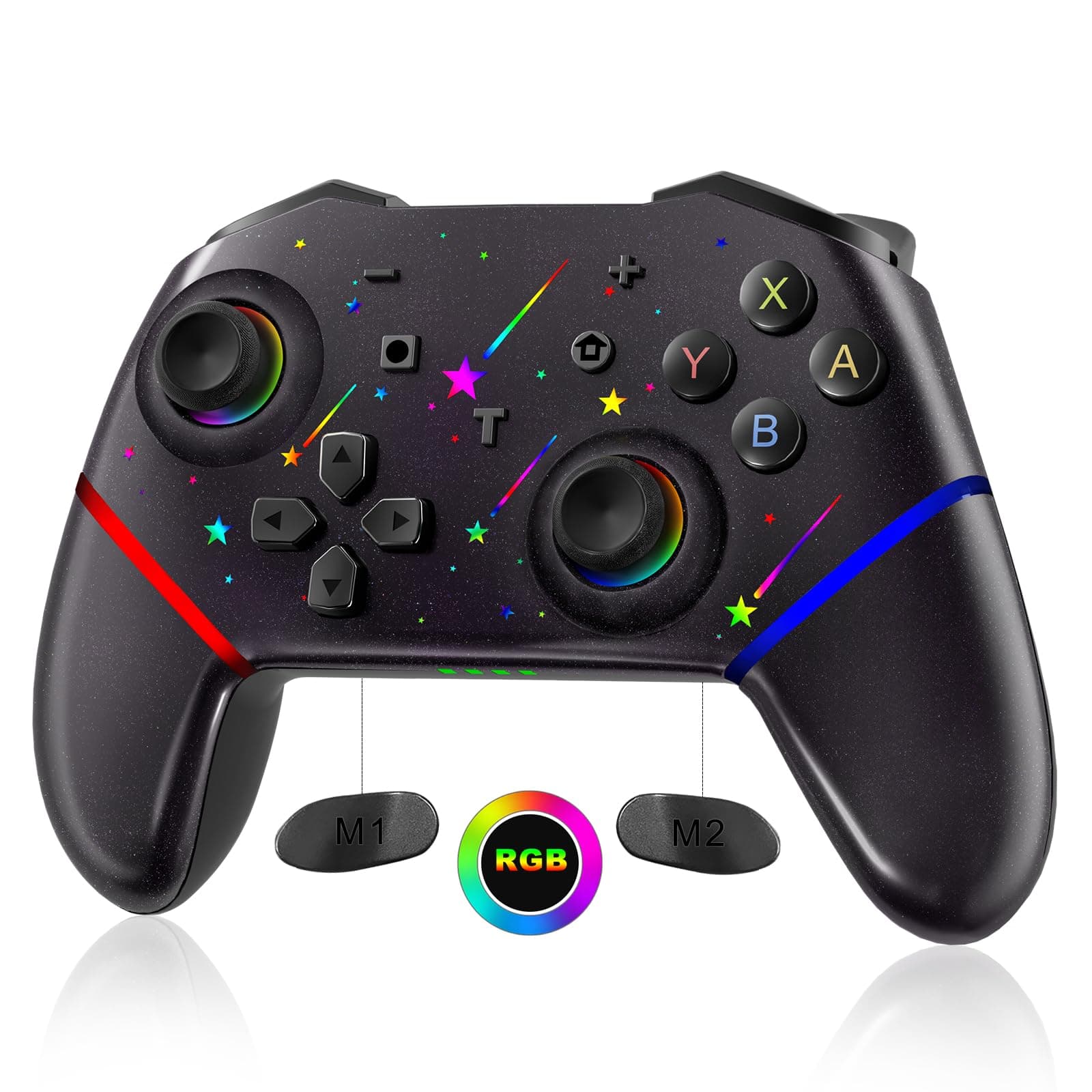Hittoliy Switch Controller,Wireless Pro Controller with 1000mAh Battery/9 Colors RGB Light/Programmable/Dual Vibration/Gyro Sensor/Turbo/Wake-up Function,Game Controller for Switch/Lite/OLED/PC