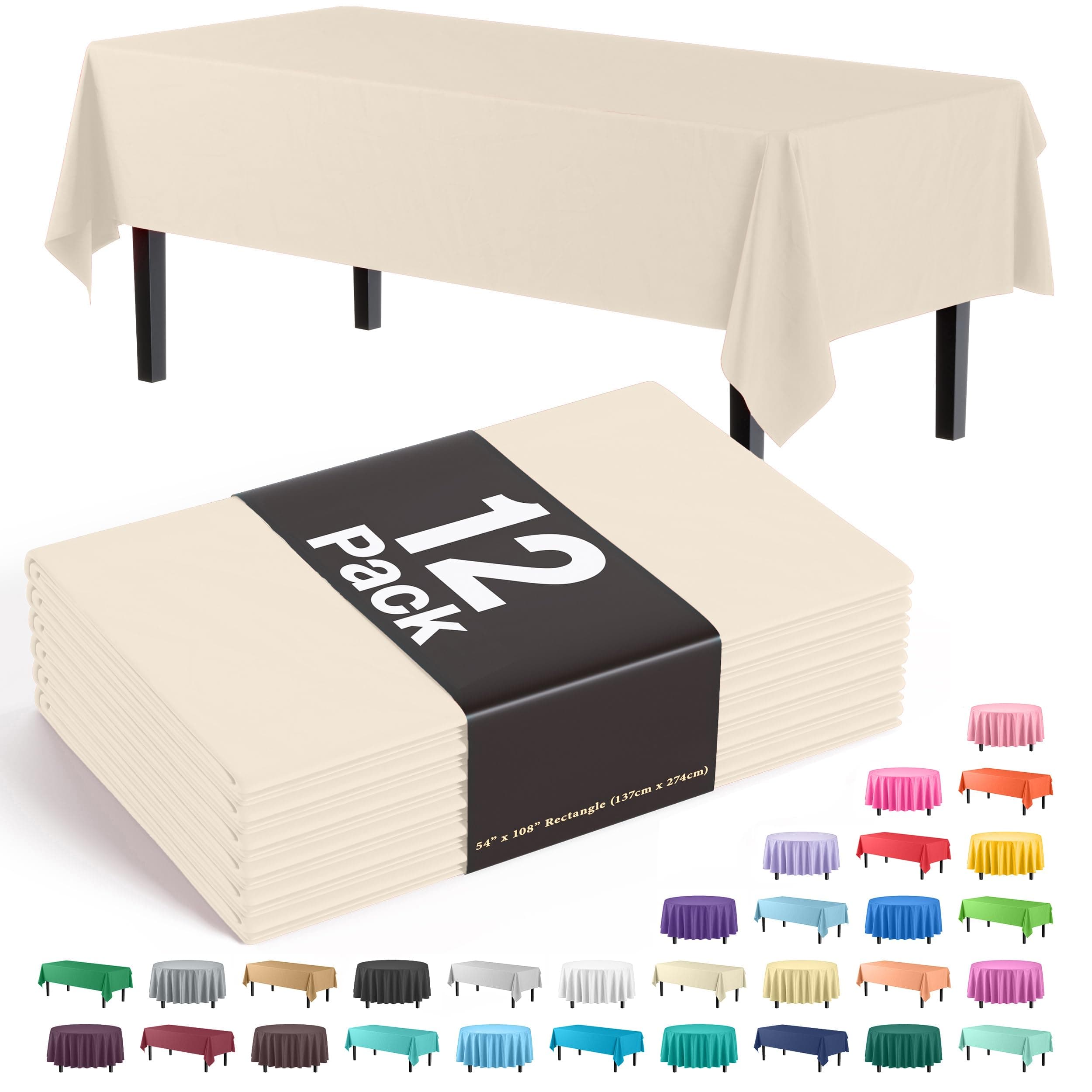 Exquisite 12-Pack Premium Plastic Tablecloth 12-Pack Premium Plastic 54-Inch-by-108-Inch Rectangle Tablecloth, Ivory